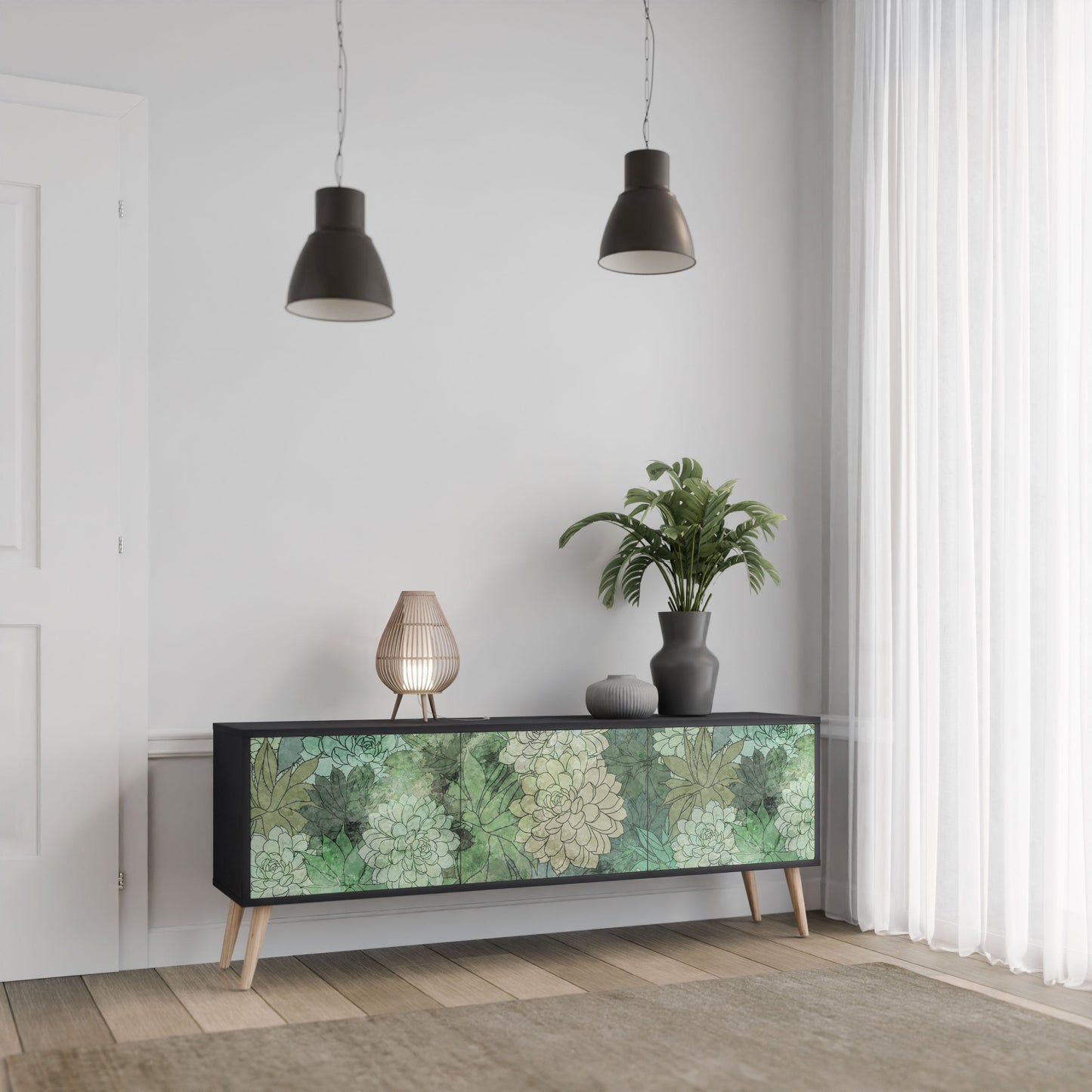 Mobile TV SUCCULENT CLUSTER a 3 ante con finitura nera