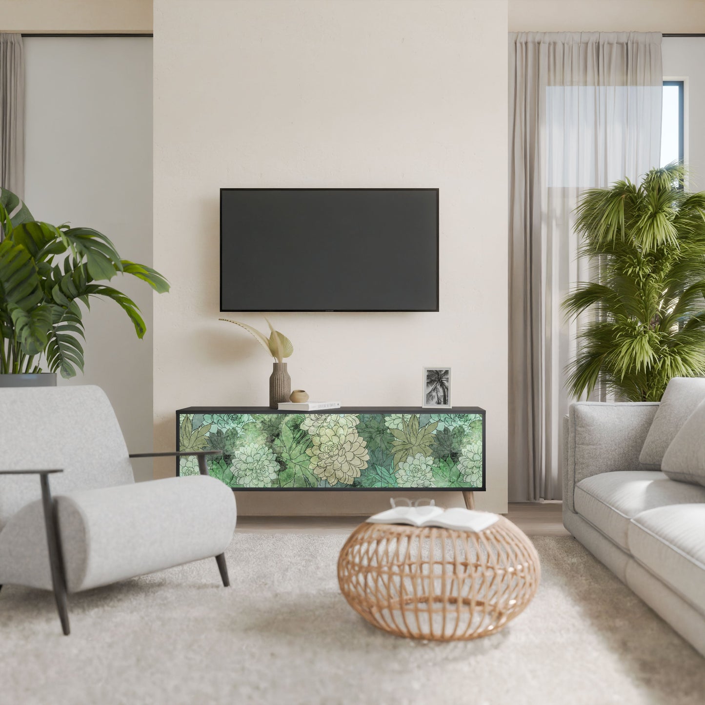 Mobile TV SUCCULENT CLUSTER a 3 ante con finitura nera