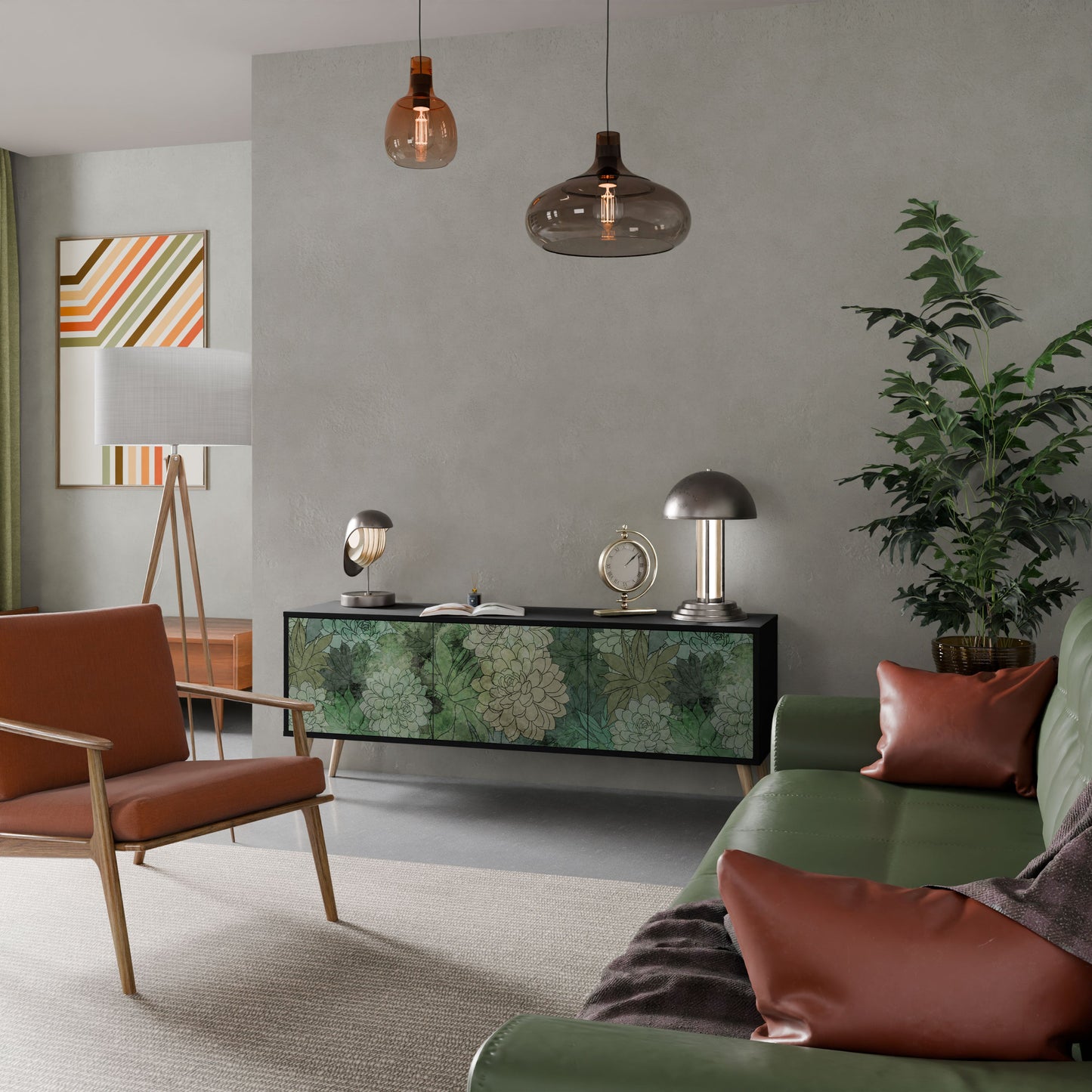 Mobile TV SUCCULENT CLUSTER a 3 ante con finitura nera