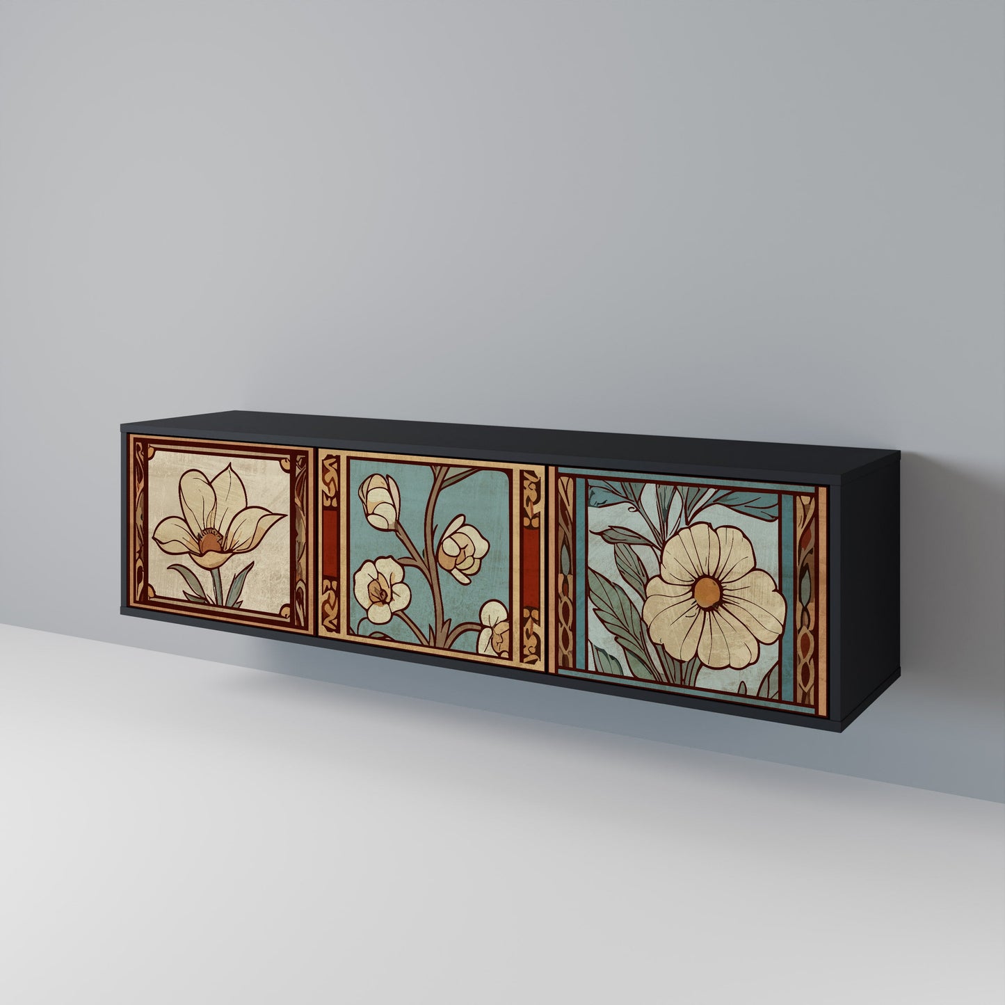 Mobile TV TIMELESS FLORA a 3 ante in finitura nera