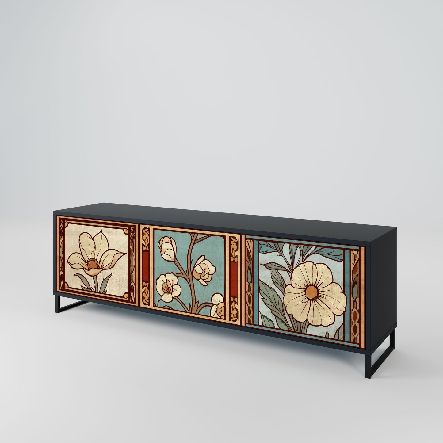 Mobile TV TIMELESS FLORA a 3 ante in finitura nera