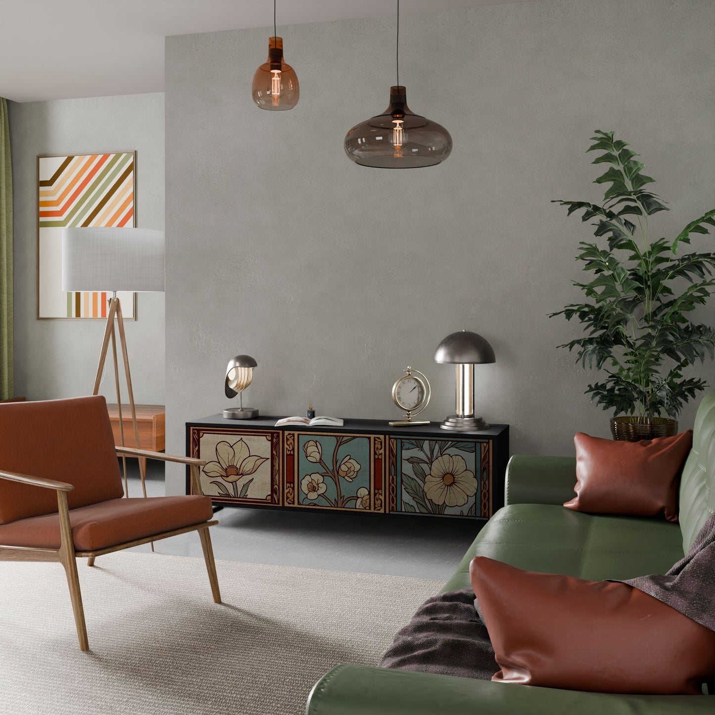 Mobile TV TIMELESS FLORA a 3 ante in finitura nera