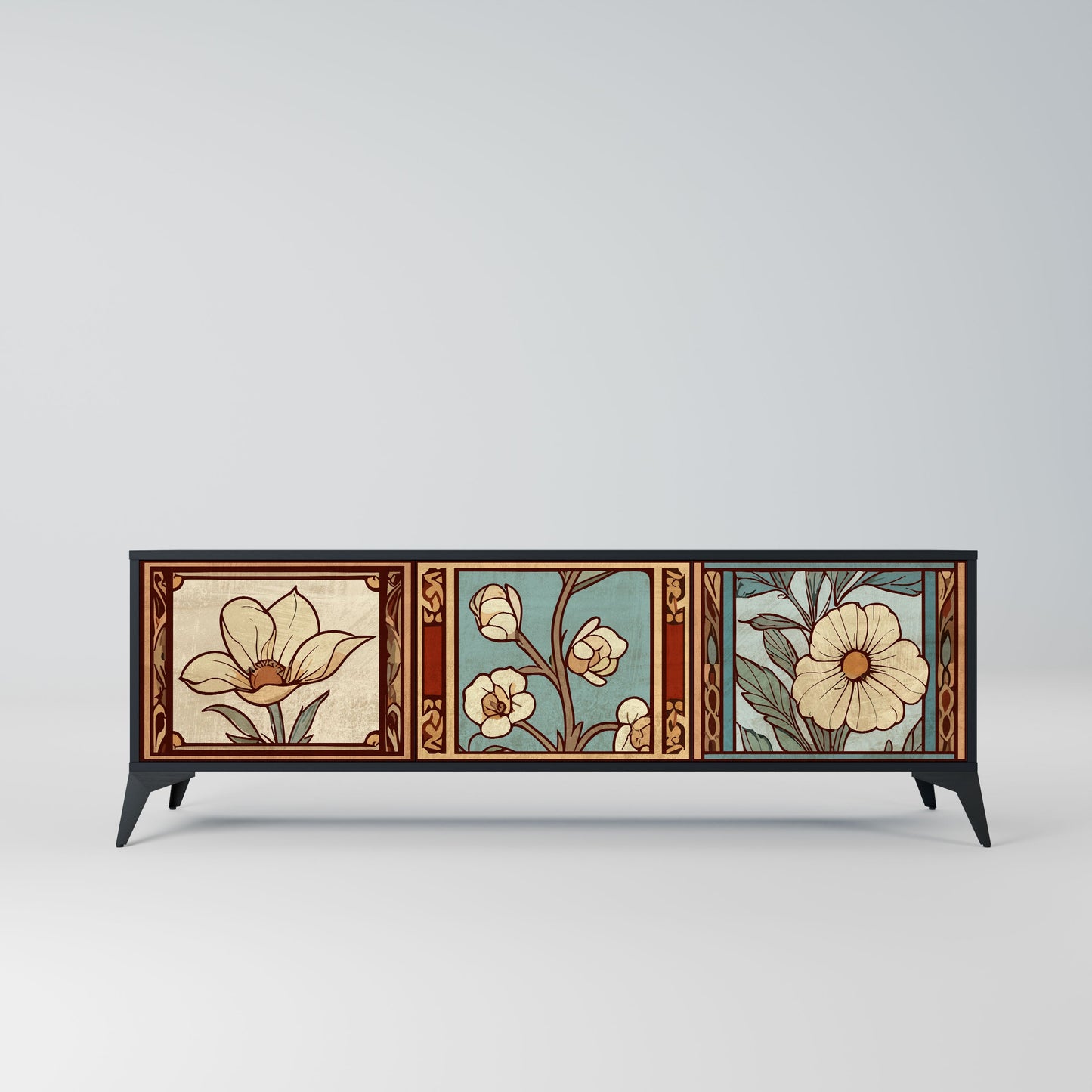 Mobile TV TIMELESS FLORA a 3 ante in finitura nera