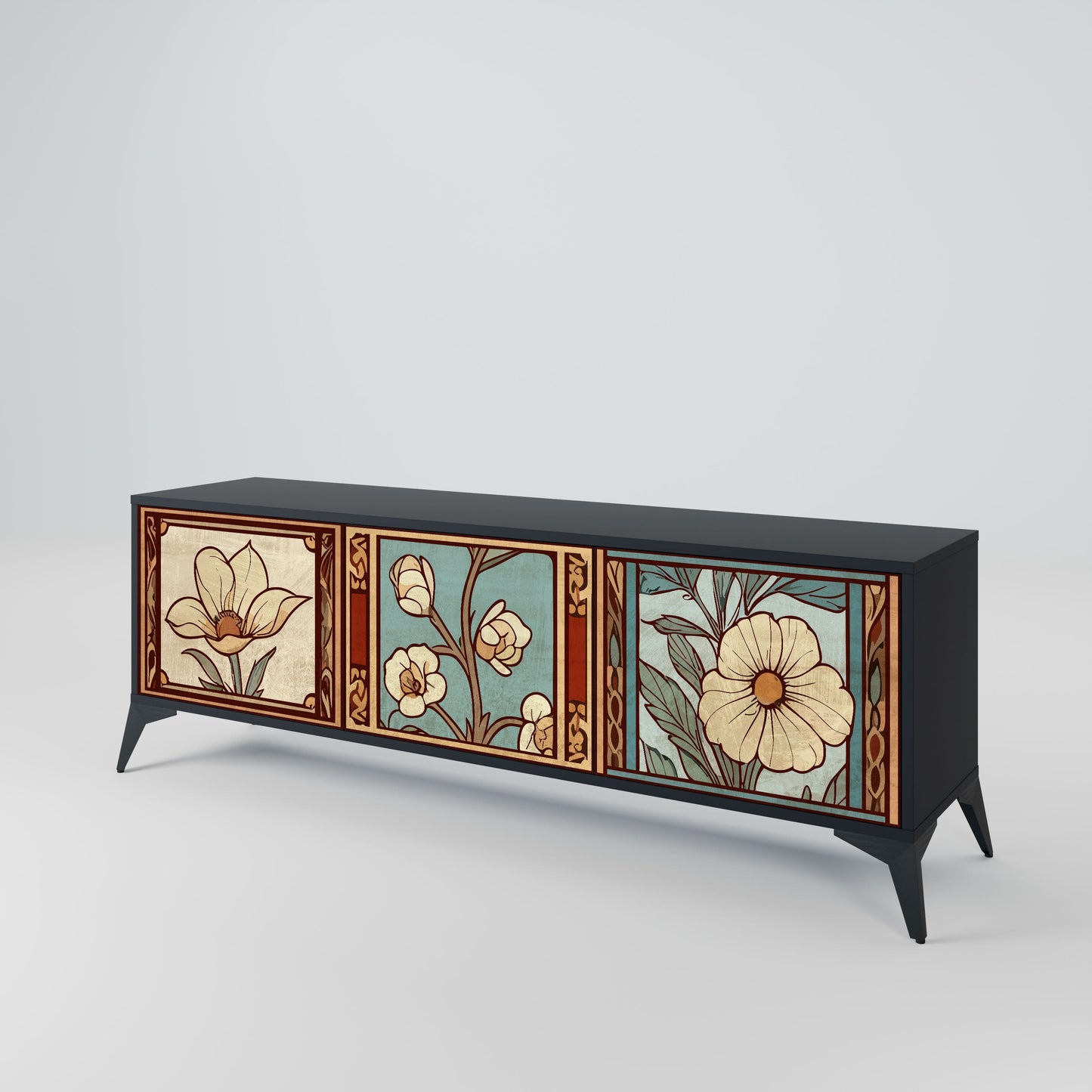 Mobile TV TIMELESS FLORA a 3 ante in finitura nera