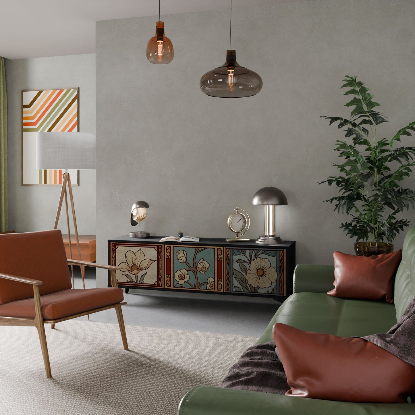 Mobile TV TIMELESS FLORA a 3 ante in finitura nera