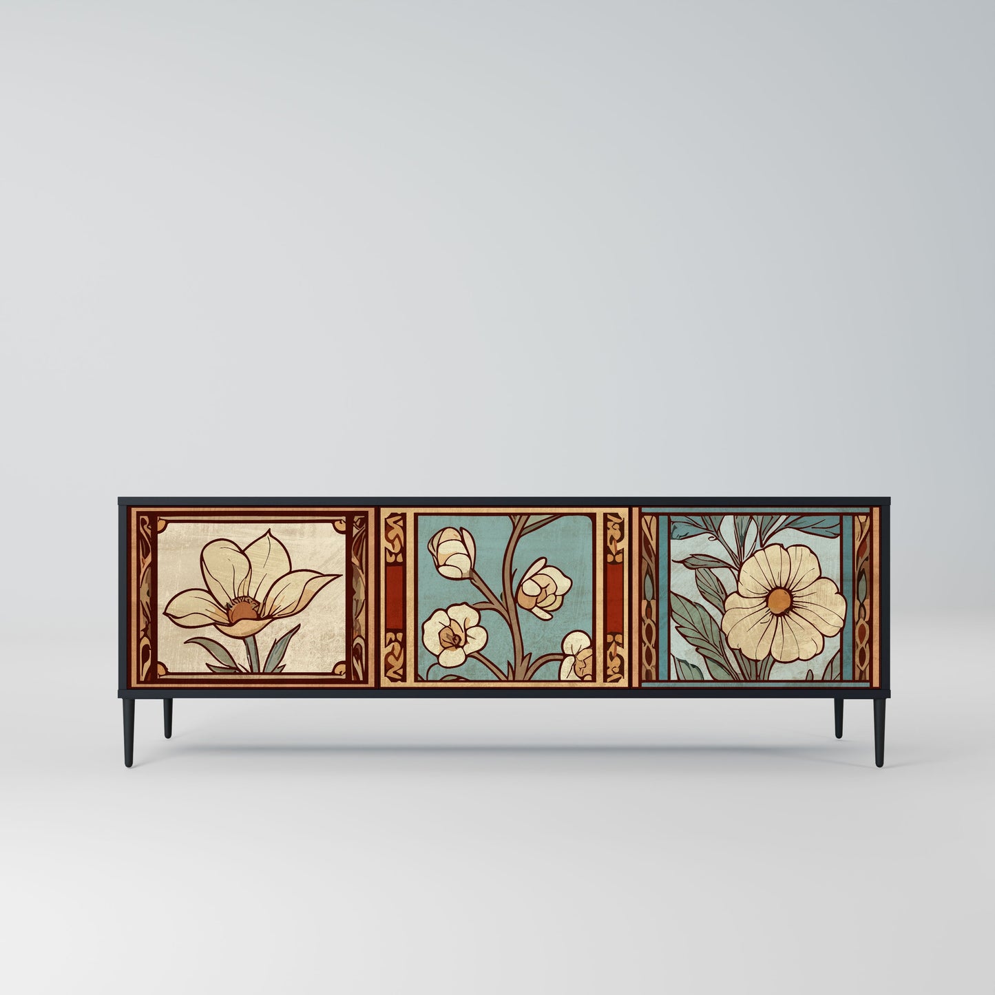 Mobile TV TIMELESS FLORA a 3 ante in finitura nera
