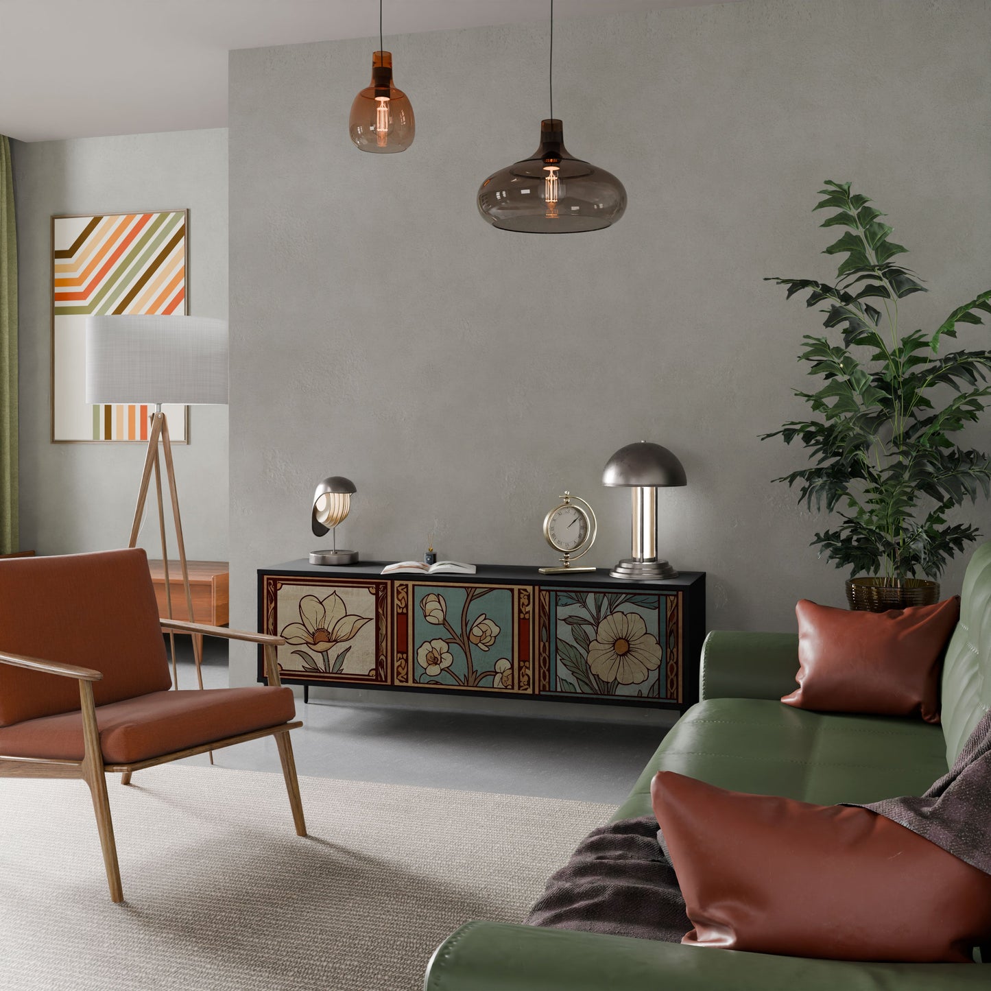 Mobile TV TIMELESS FLORA a 3 ante in finitura nera