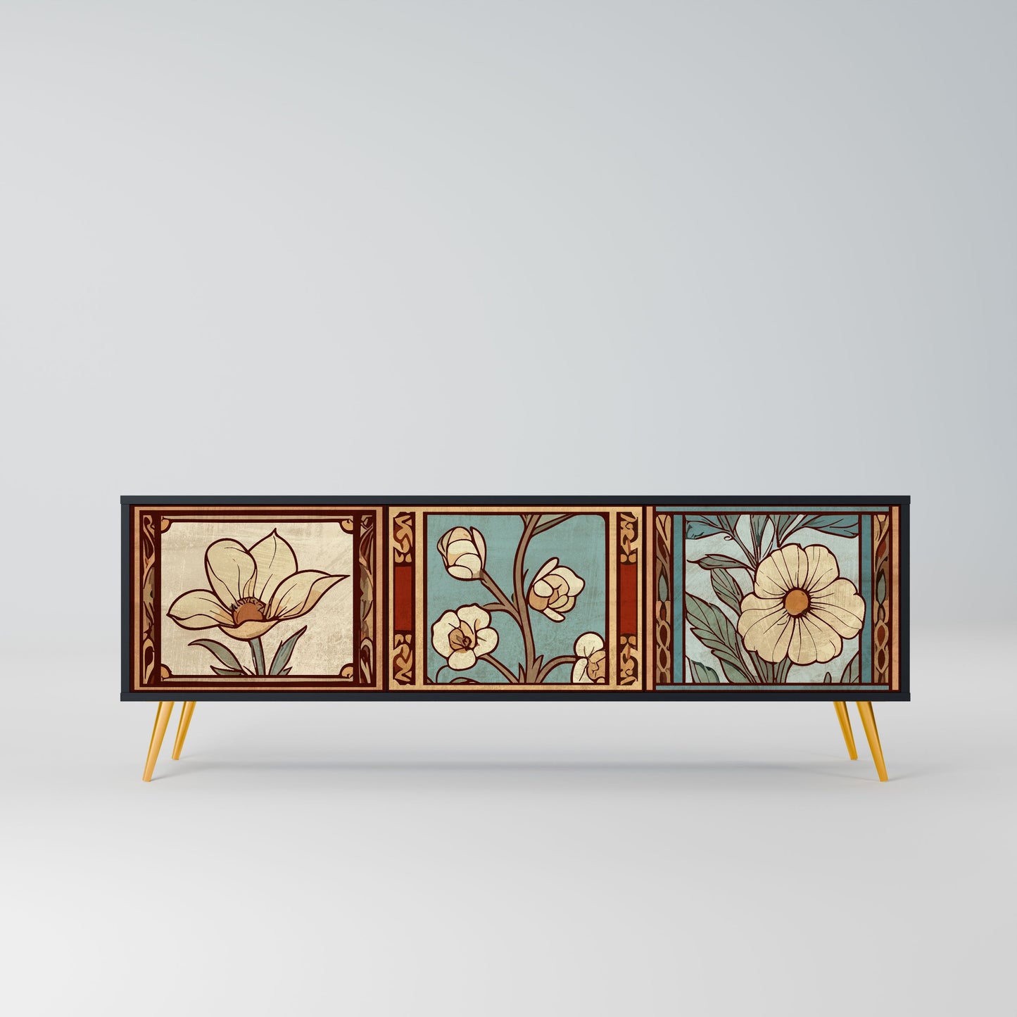 Mobile TV TIMELESS FLORA a 3 ante in finitura nera