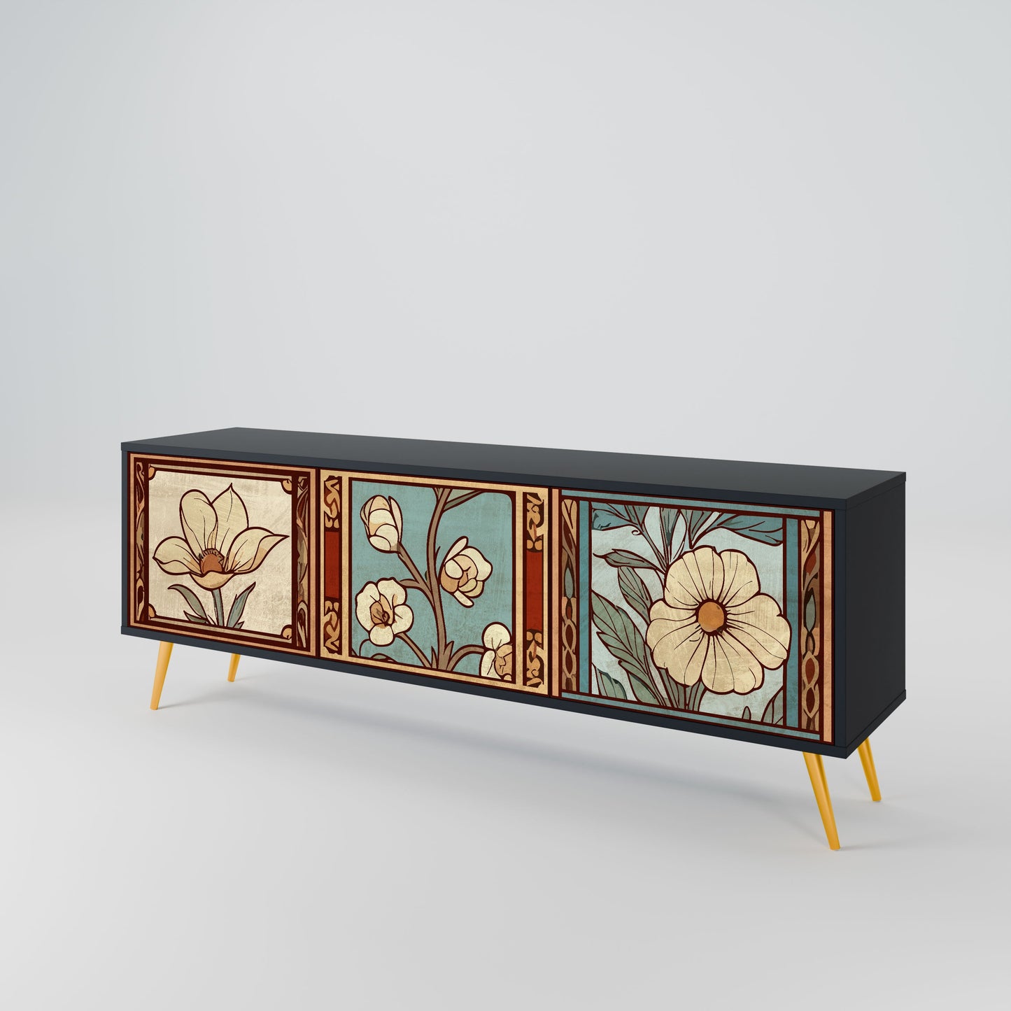 Mobile TV TIMELESS FLORA a 3 ante in finitura nera