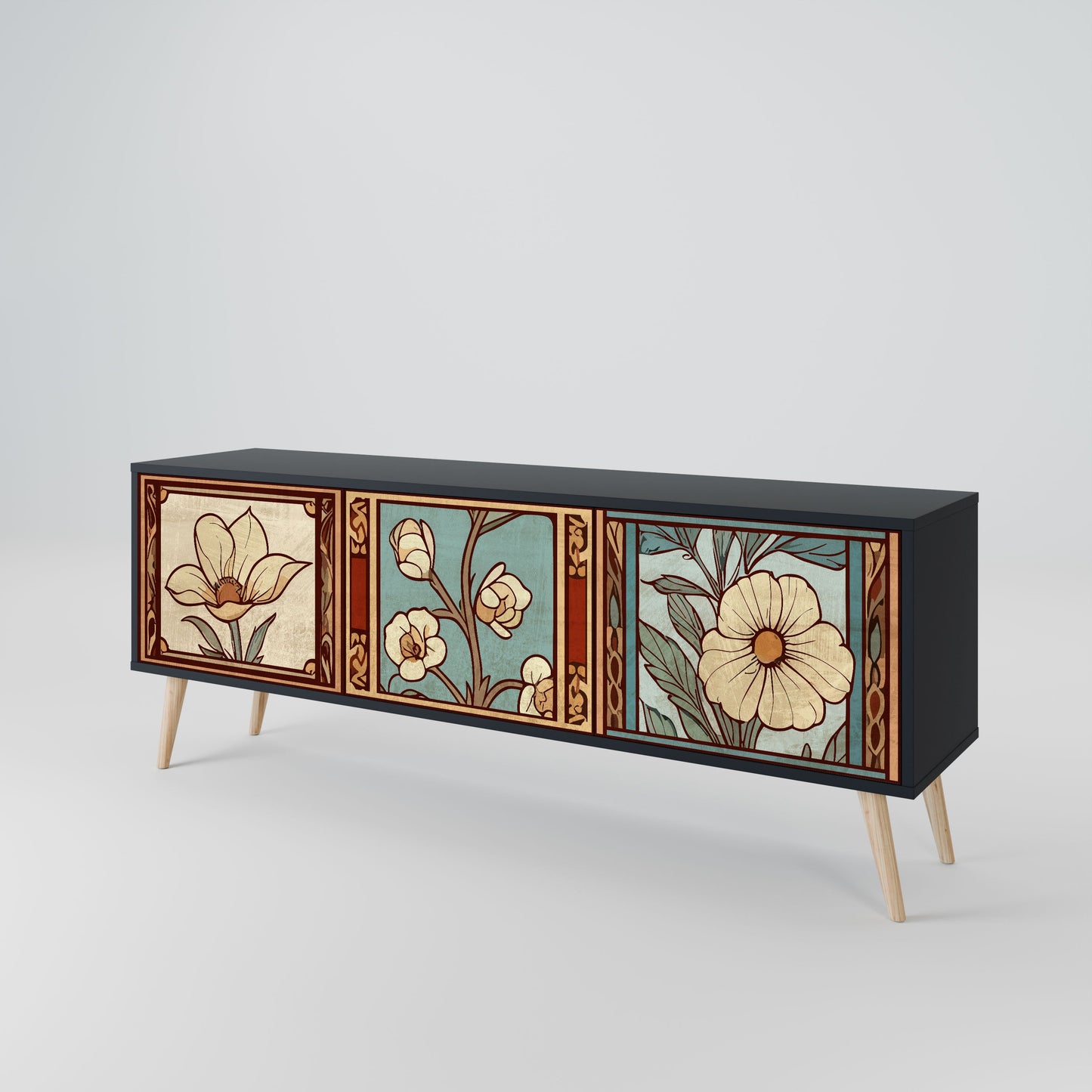 Mobile TV TIMELESS FLORA a 3 ante in finitura nera