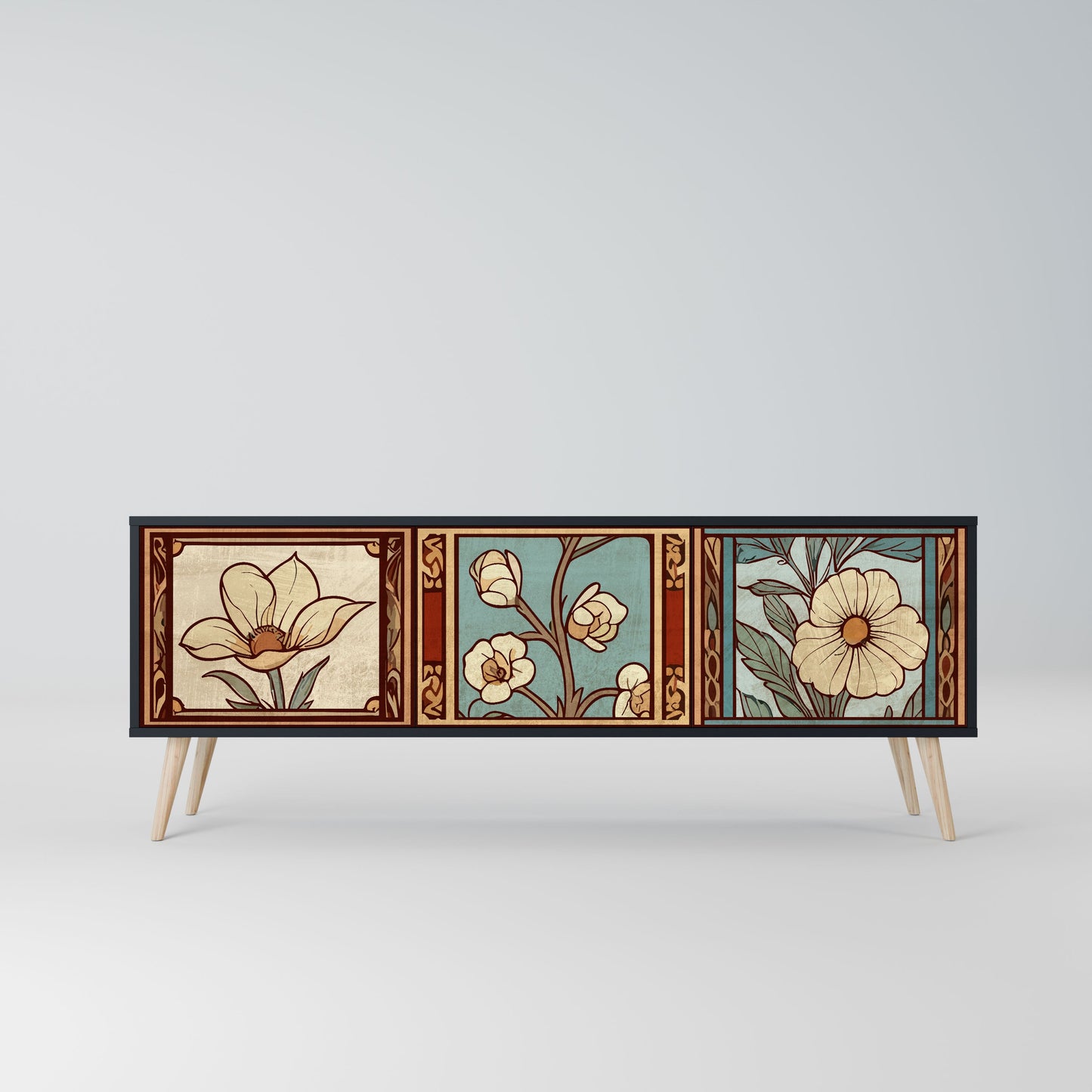 Mobile TV TIMELESS FLORA a 3 ante in finitura nera