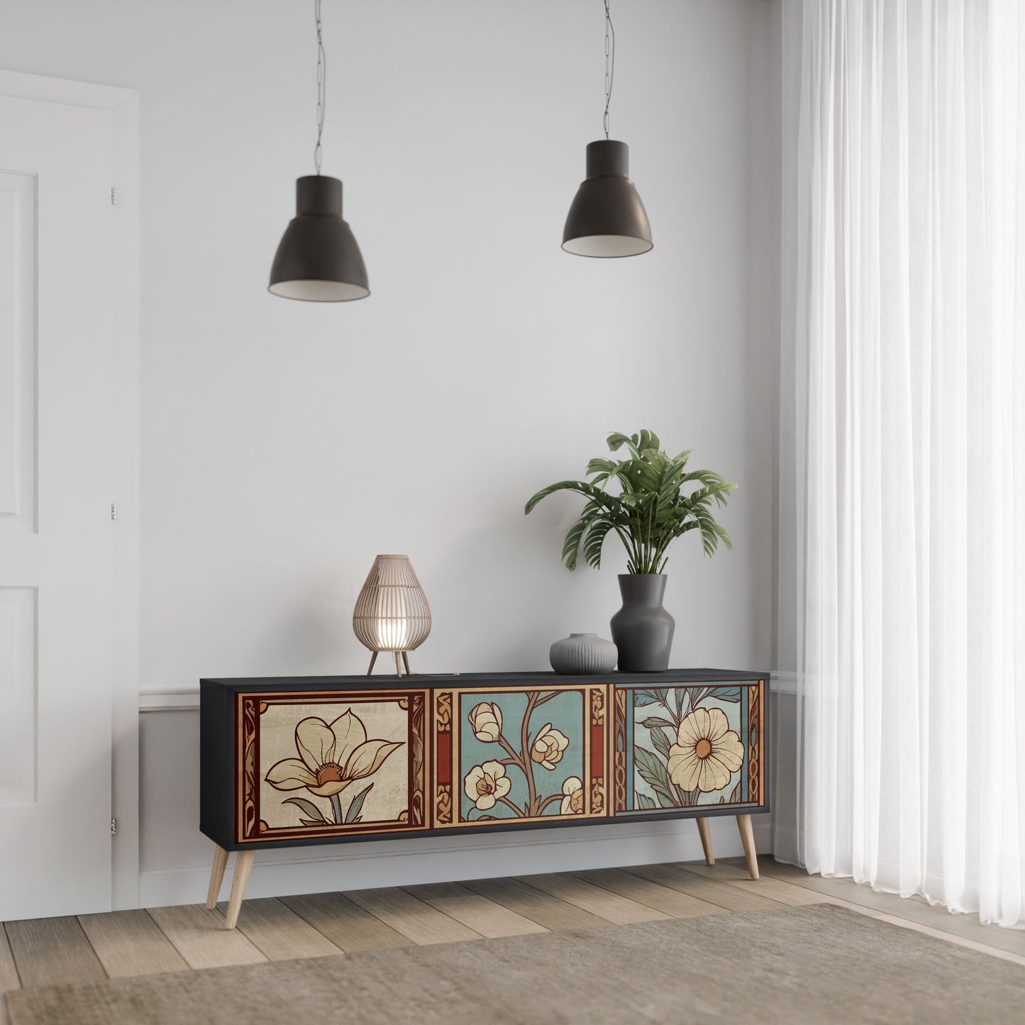 Mobile TV TIMELESS FLORA a 3 ante in finitura nera