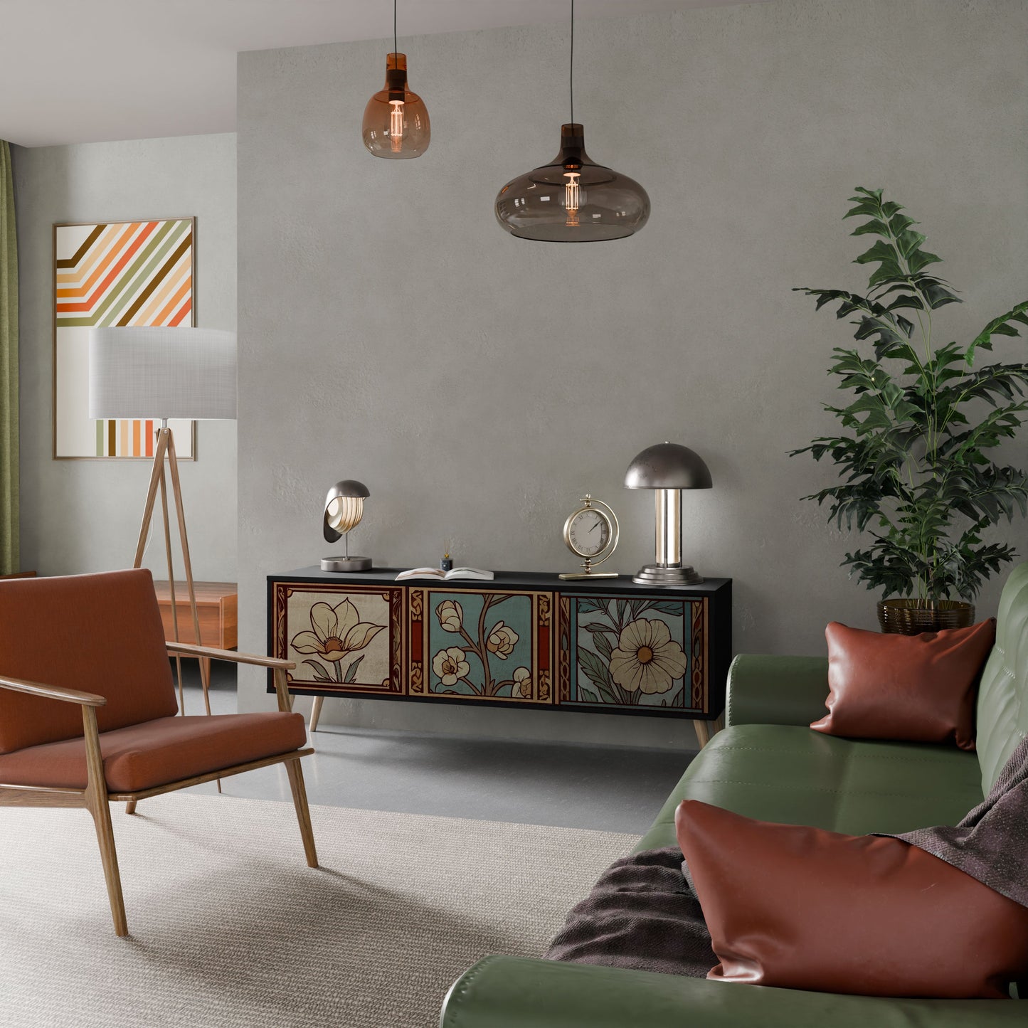 Mobile TV TIMELESS FLORA a 3 ante in finitura nera