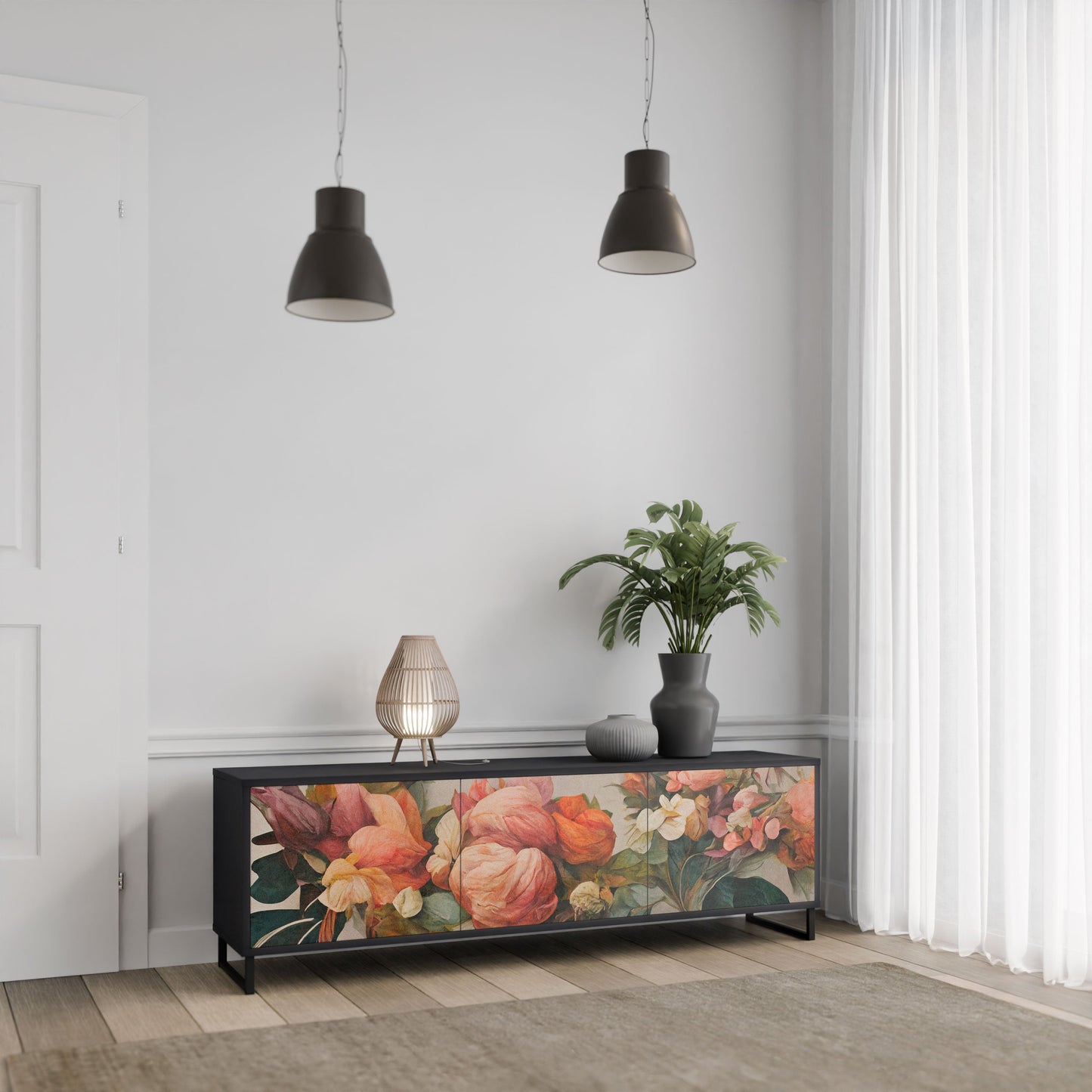 Mobile TV STYLISH BEAUTY a 3 ante con finitura nera