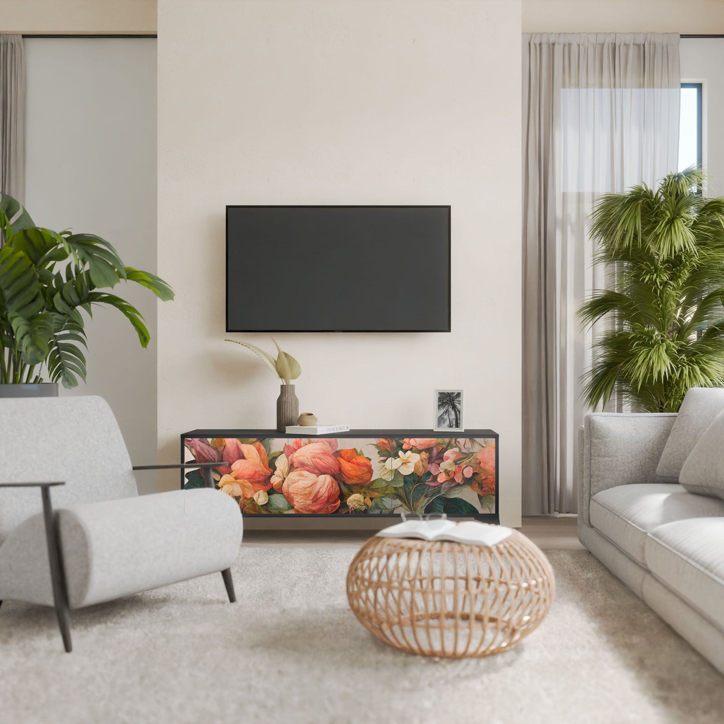 Mobile TV STYLISH BEAUTY a 3 ante con finitura nera