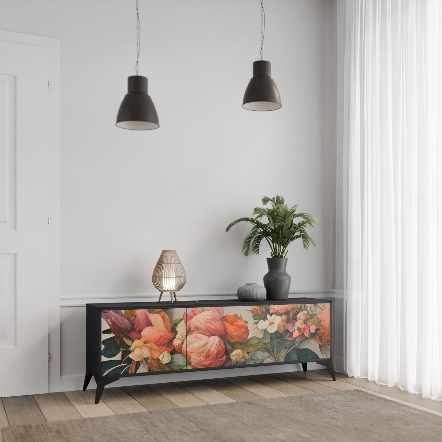 Mobile TV STYLISH BEAUTY a 3 ante con finitura nera