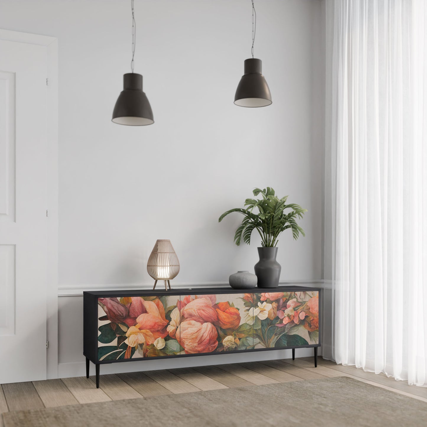 Mobile TV STYLISH BEAUTY a 3 ante con finitura nera