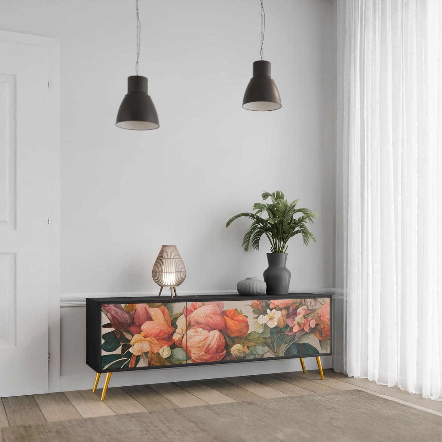 Mobile TV STYLISH BEAUTY a 3 ante con finitura nera
