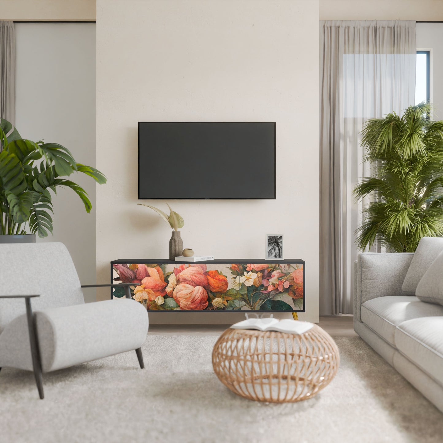 Mobile TV STYLISH BEAUTY a 3 ante con finitura nera