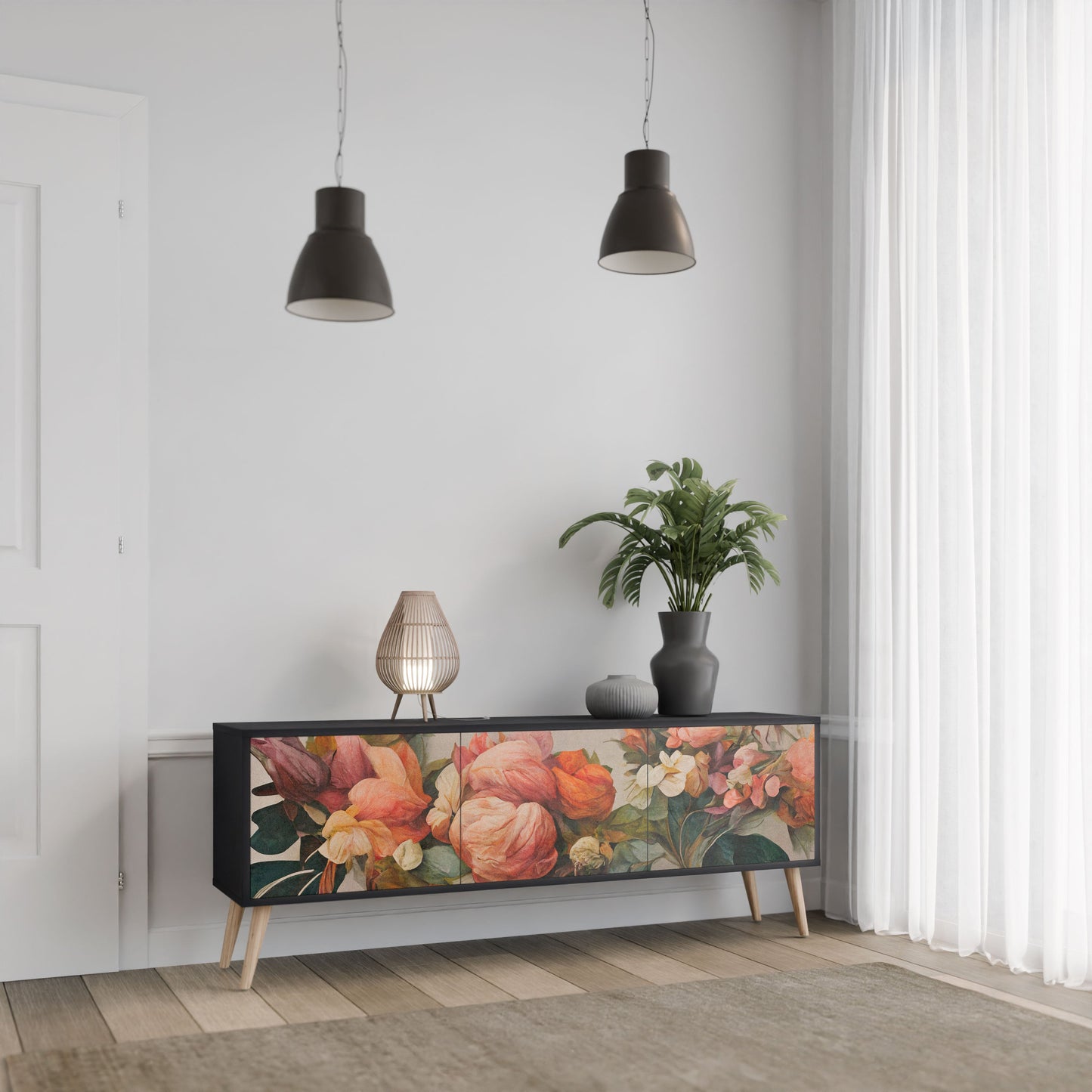 Mobile TV STYLISH BEAUTY a 3 ante con finitura nera