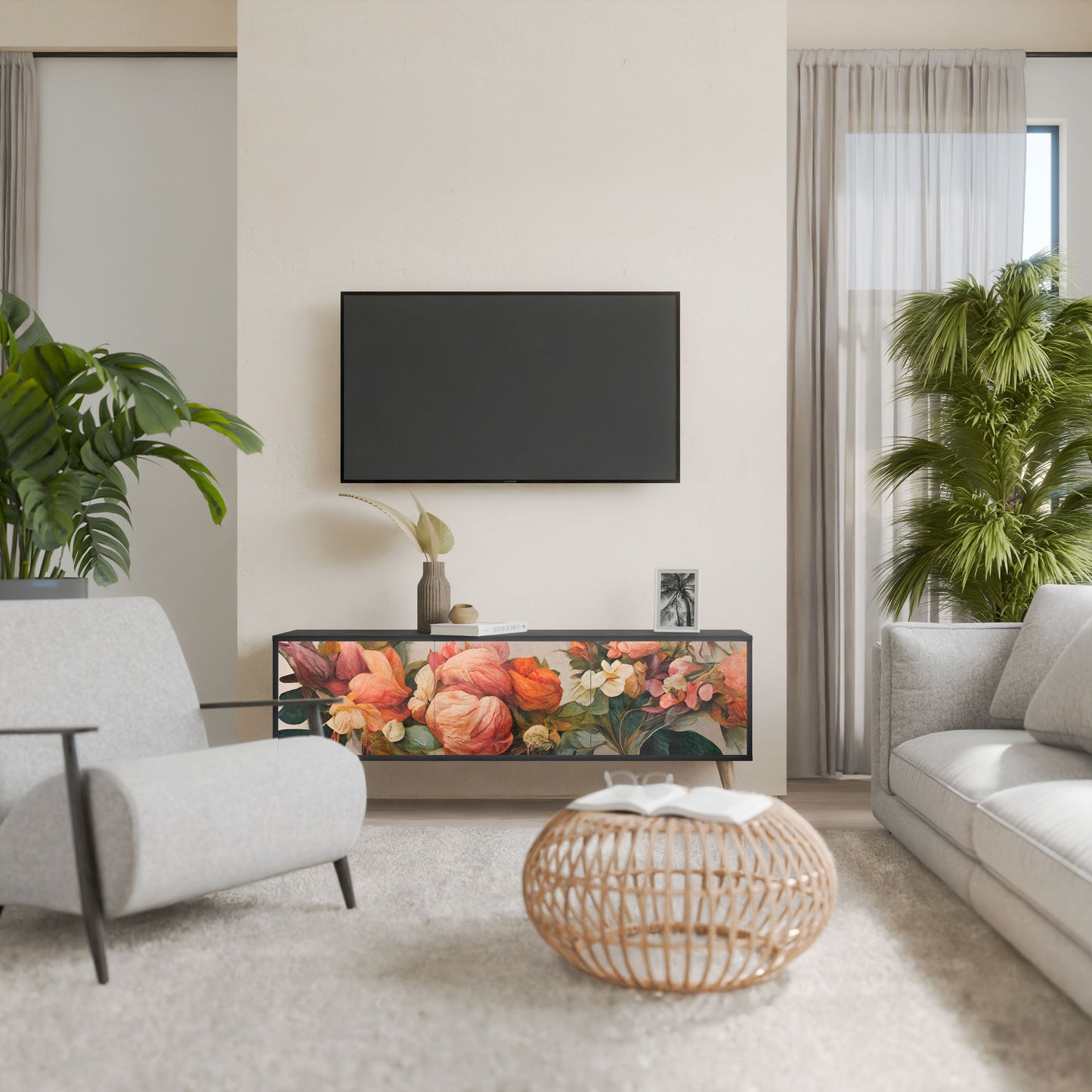 Mobile TV STYLISH BEAUTY a 3 ante con finitura nera
