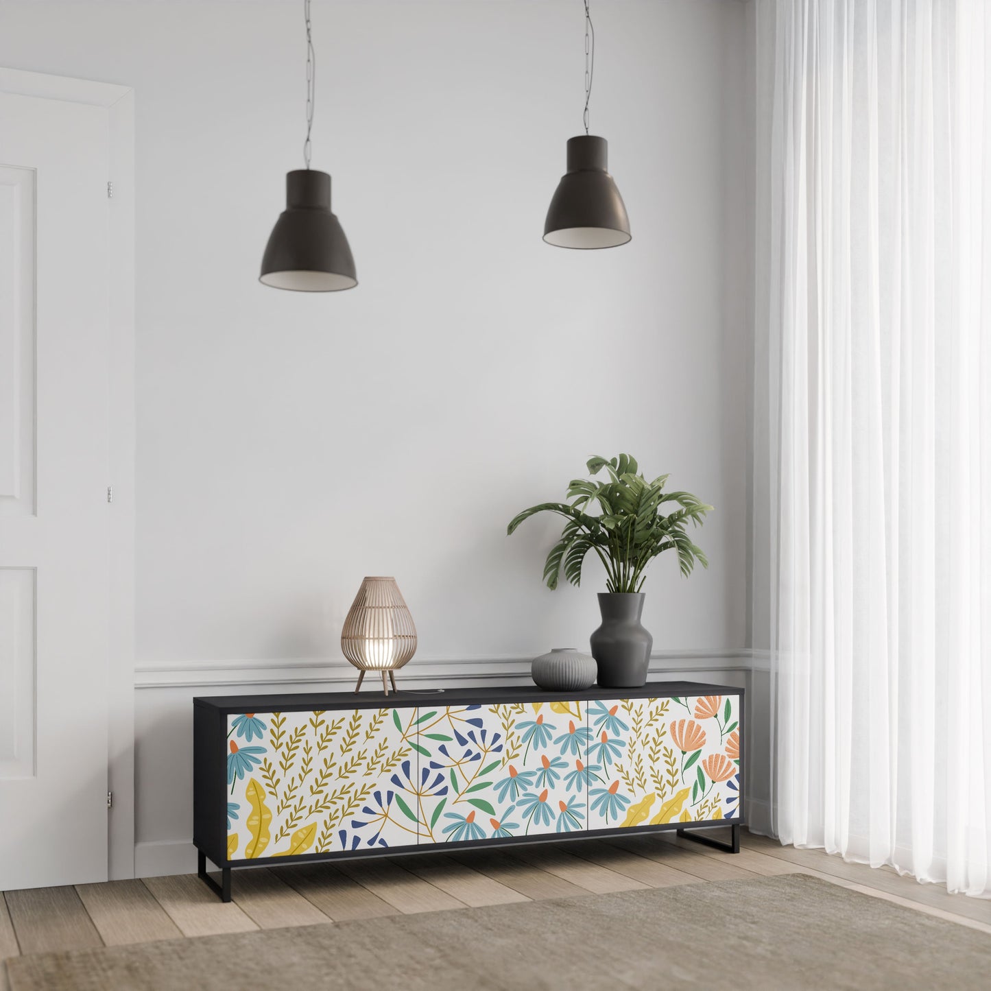 Mobile TV HELLO SPRING a 3 ante con finitura nera