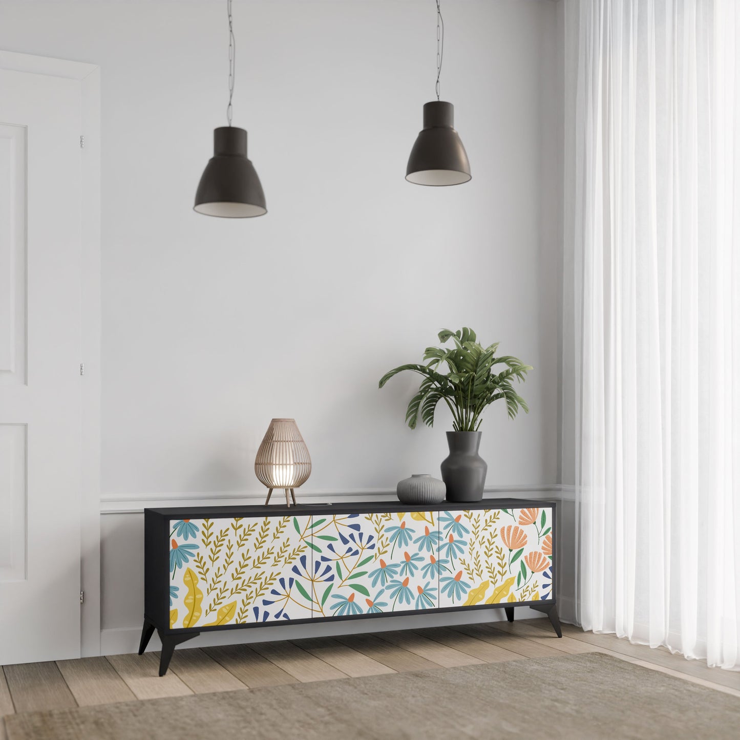 Mobile TV HELLO SPRING a 3 ante con finitura nera