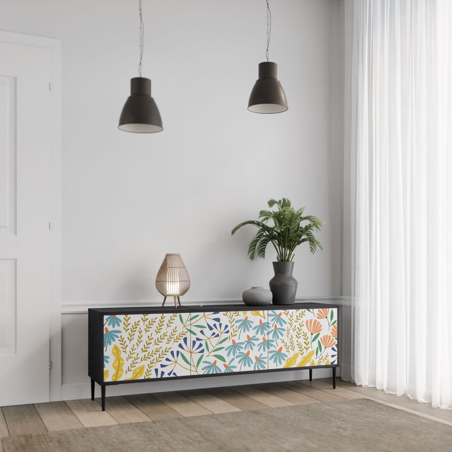 Mobile TV HELLO SPRING a 3 ante con finitura nera
