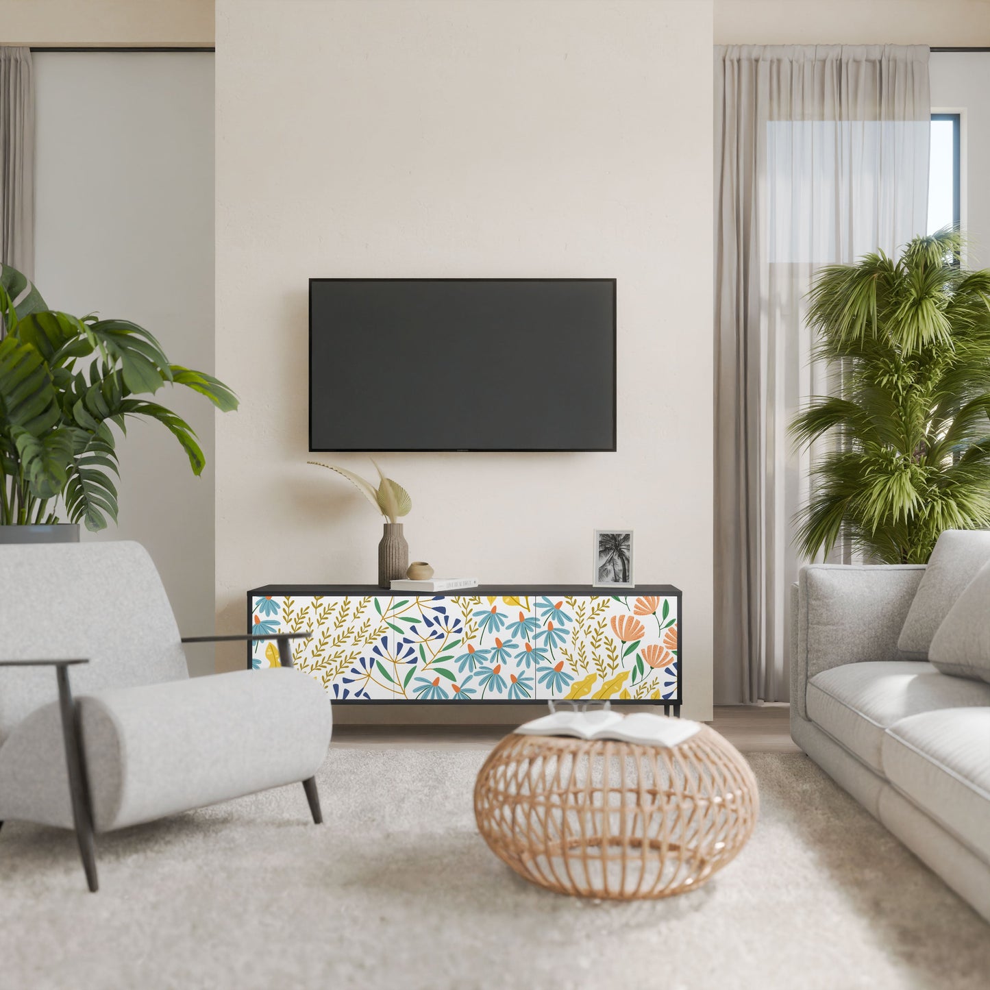 Mobile TV HELLO SPRING a 3 ante con finitura nera