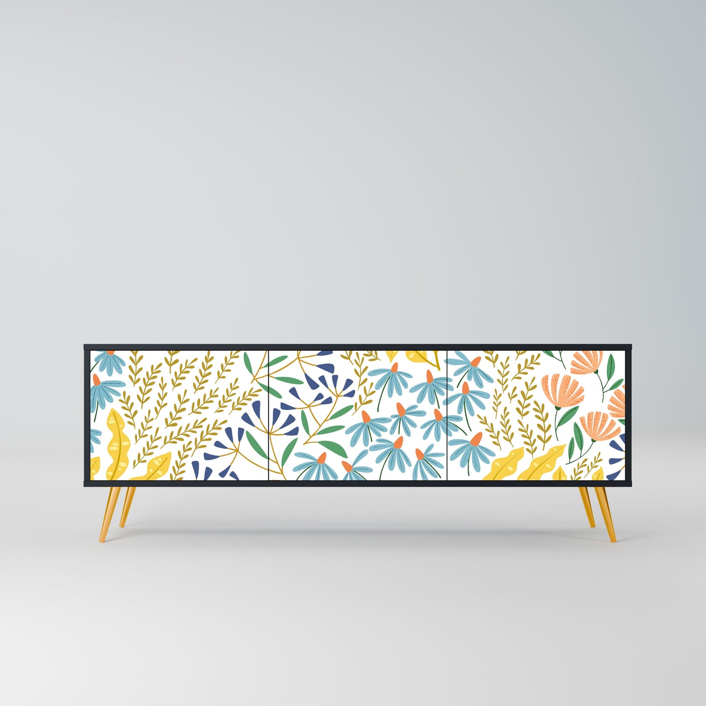 Mobile TV HELLO SPRING a 3 ante con finitura nera
