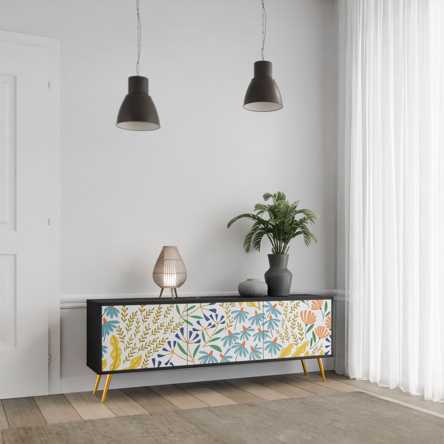 Mobile TV HELLO SPRING a 3 ante con finitura nera
