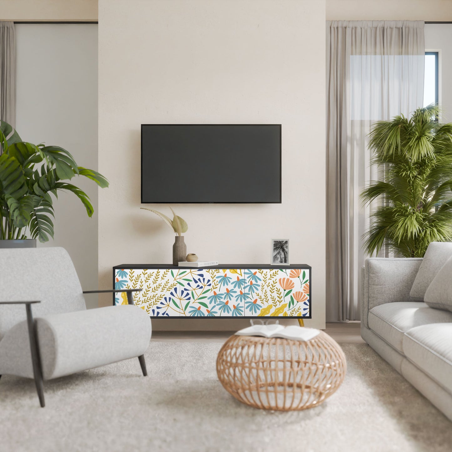 Mobile TV HELLO SPRING a 3 ante con finitura nera