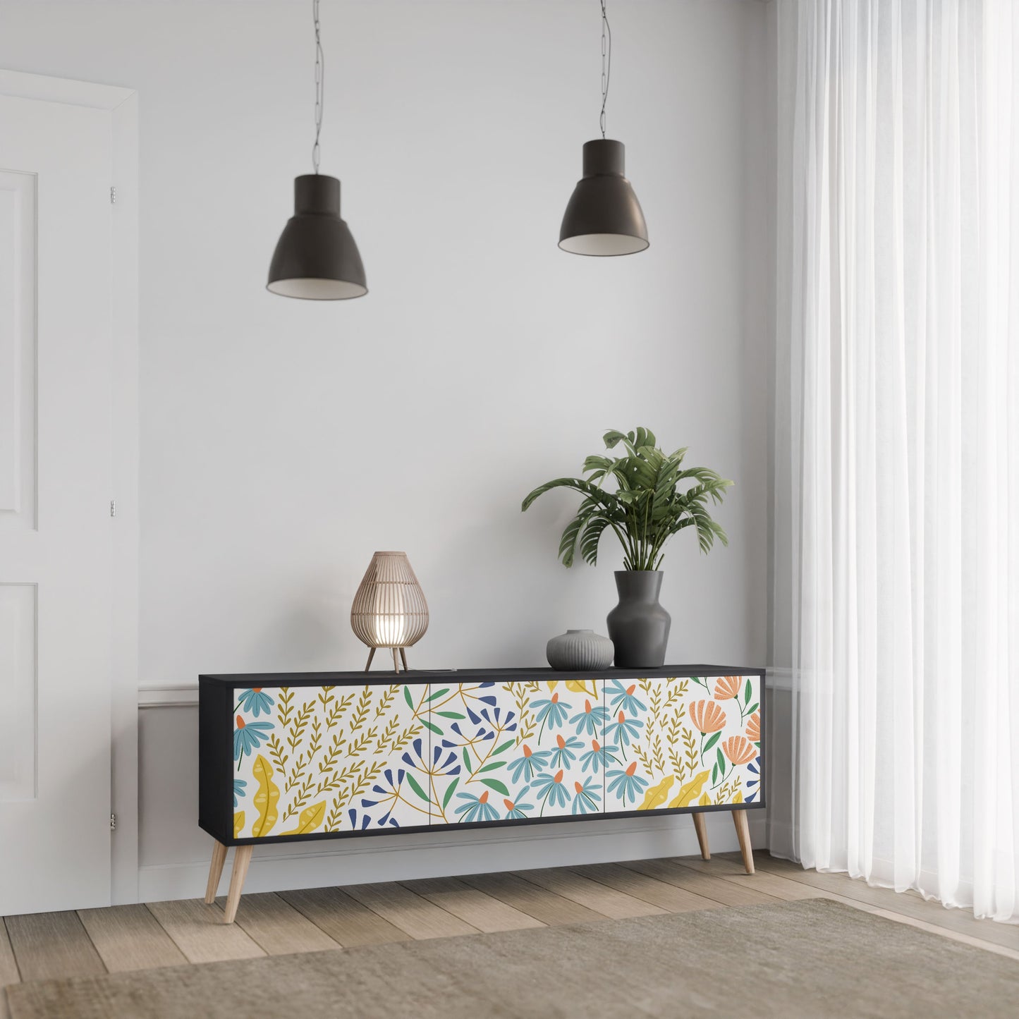 Mobile TV HELLO SPRING a 3 ante con finitura nera