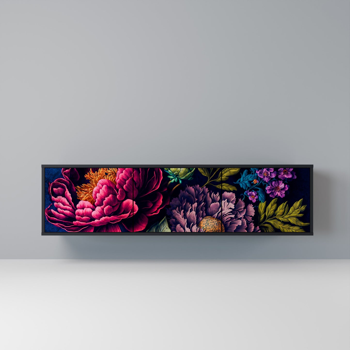 Mobile TV BLOOMING ELEGANCE a 3 ante con finitura nera