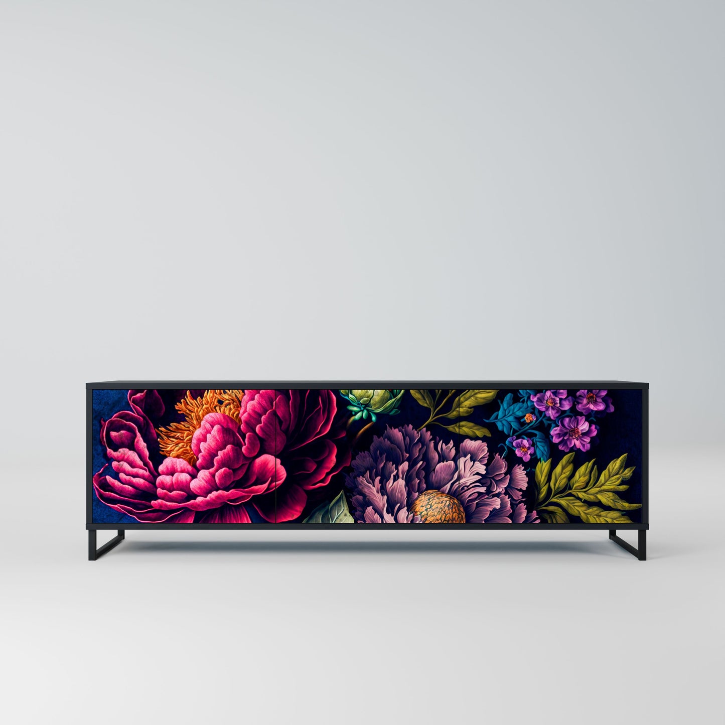Mobile TV BLOOMING ELEGANCE a 3 ante con finitura nera