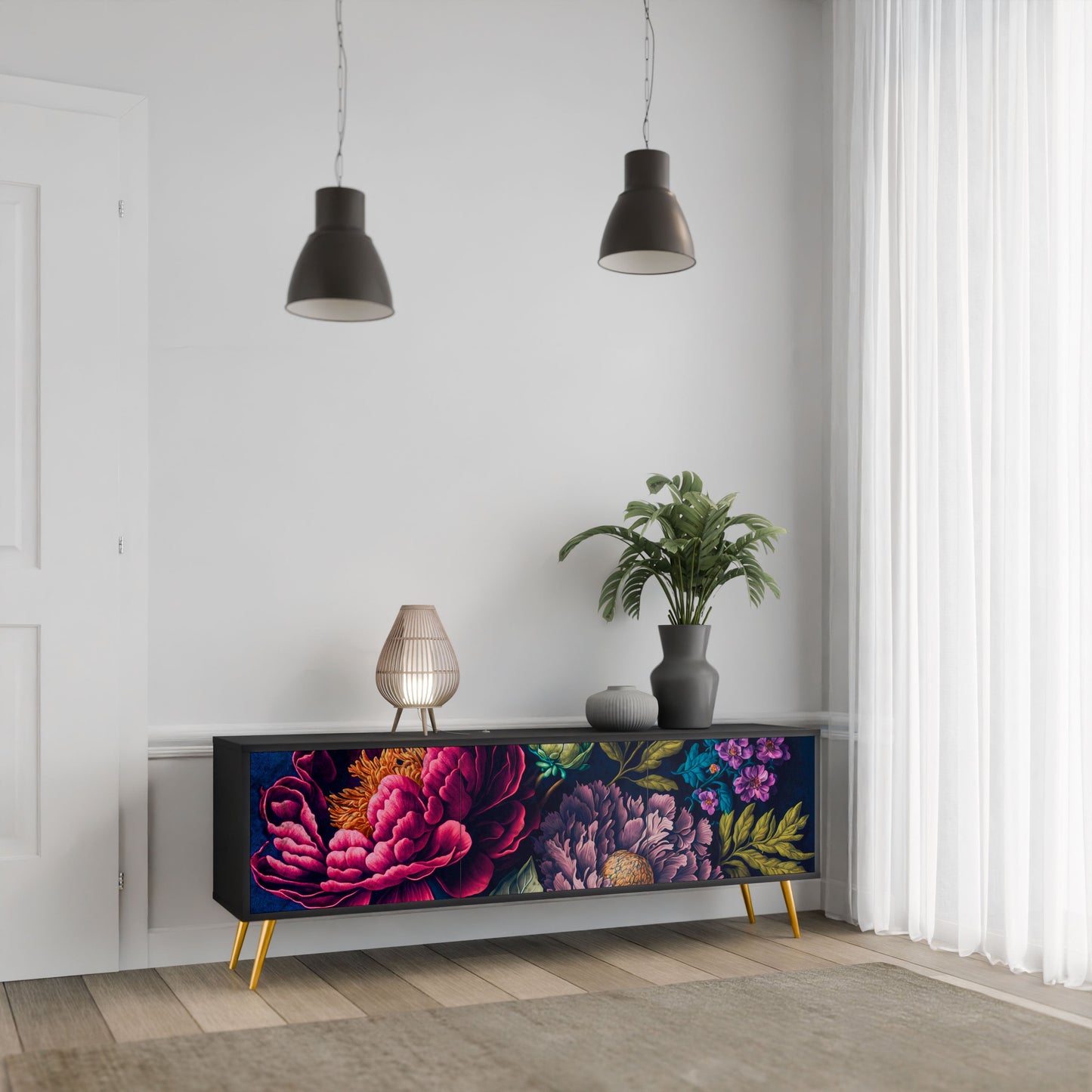 Mobile TV BLOOMING ELEGANCE a 3 ante con finitura nera