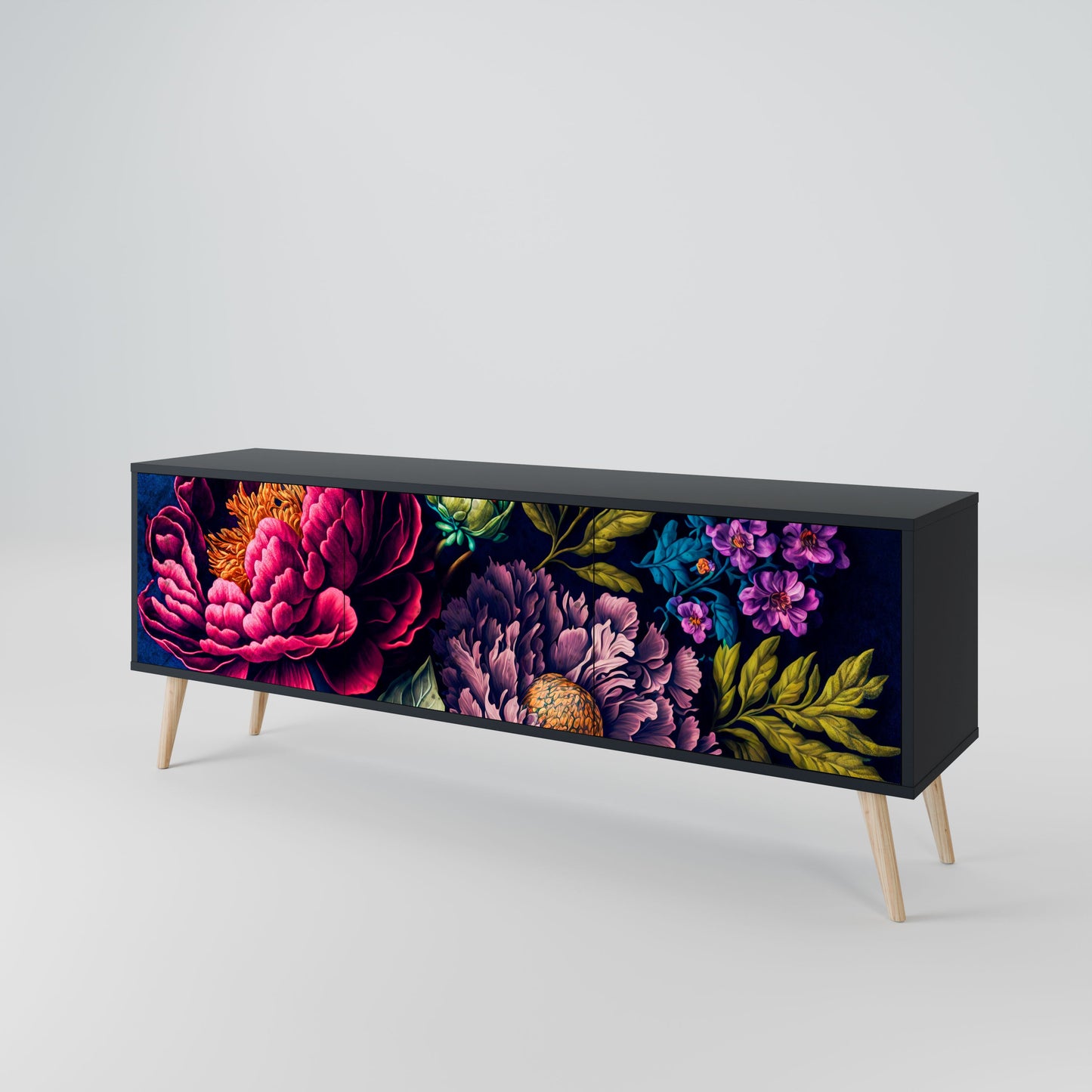 Mobile TV BLOOMING ELEGANCE a 3 ante con finitura nera
