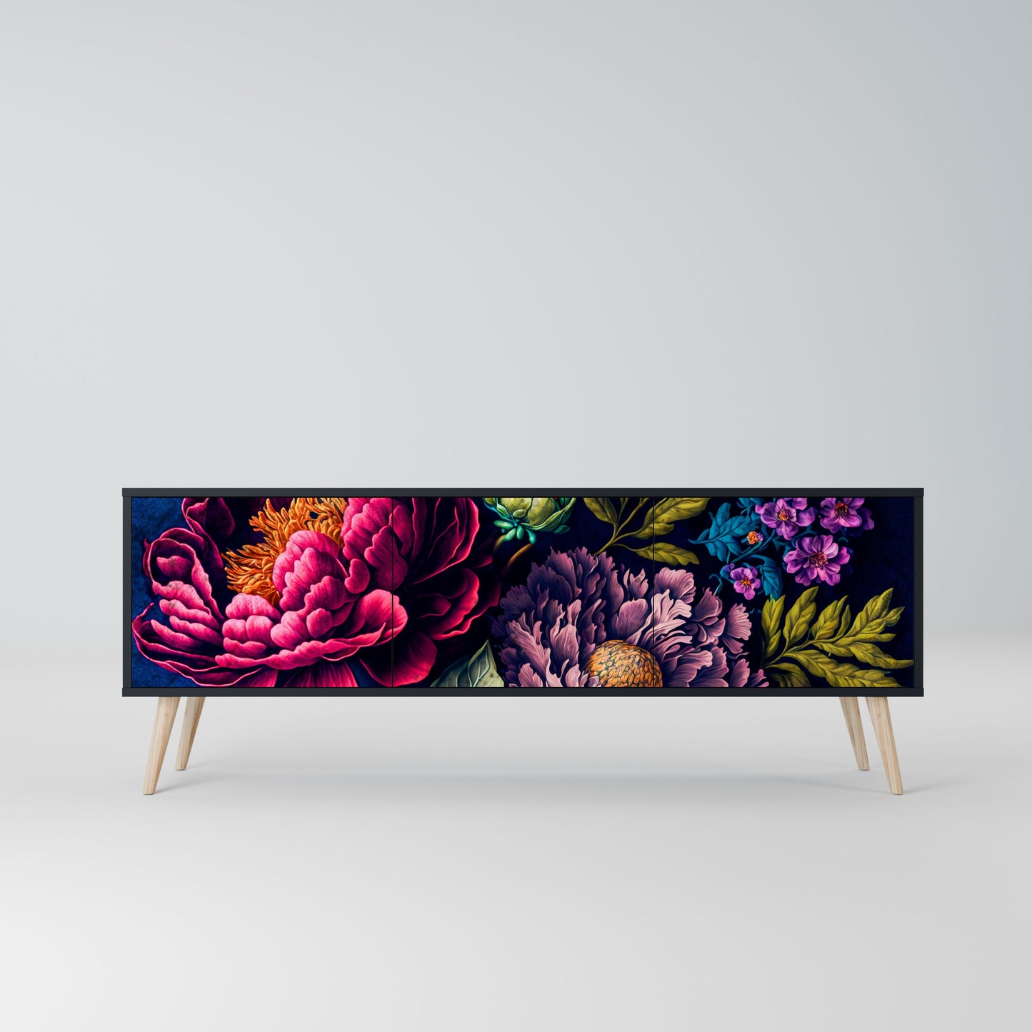 Mobile TV BLOOMING ELEGANCE a 3 ante con finitura nera