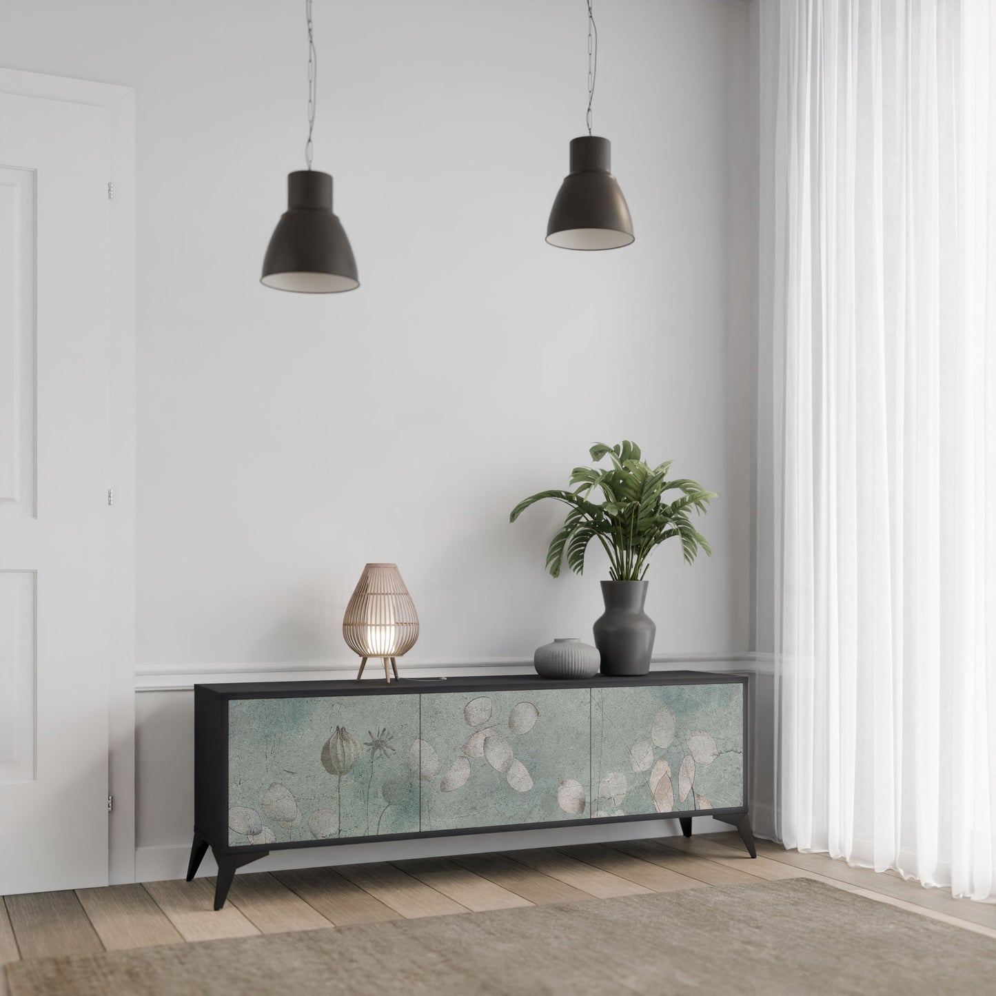 Mobile TV NIGHT LADY a 3 ante con finitura nera