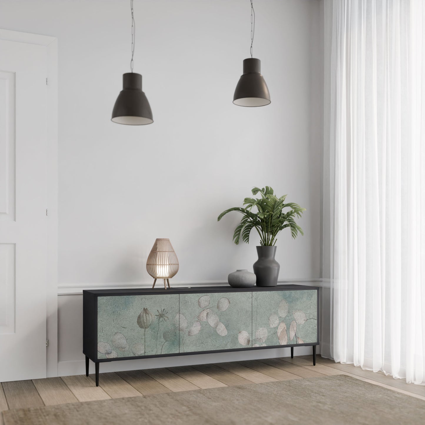 Mobile TV NIGHT LADY a 3 ante con finitura nera