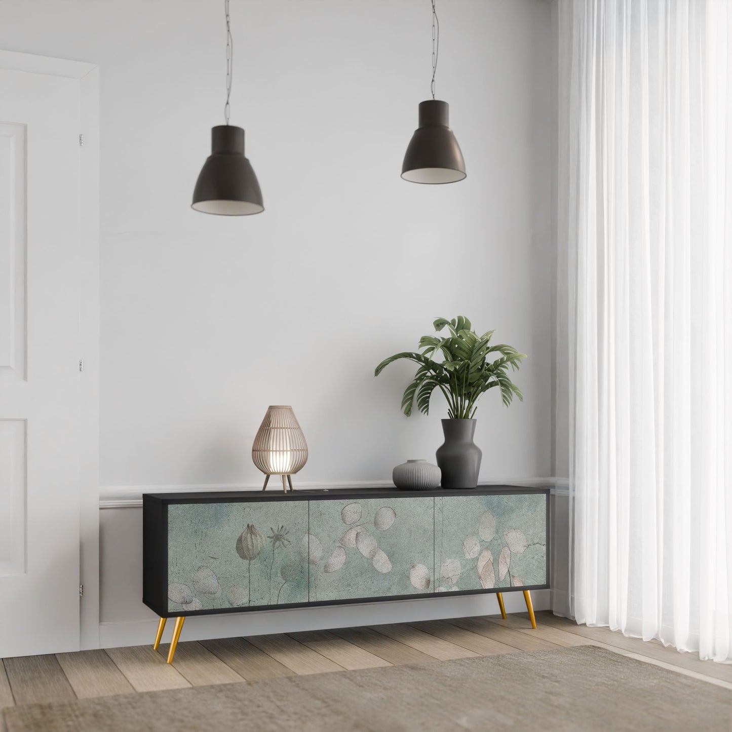 Mobile TV NIGHT LADY a 3 ante con finitura nera