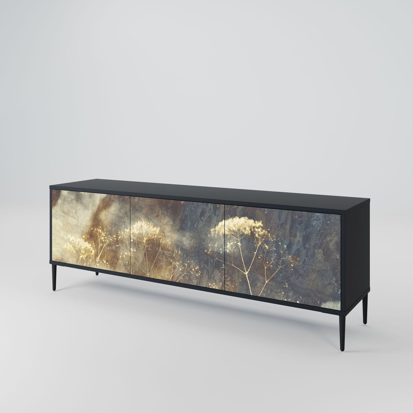 GENTLE POWER 3-Door TV Stand in Black Finish