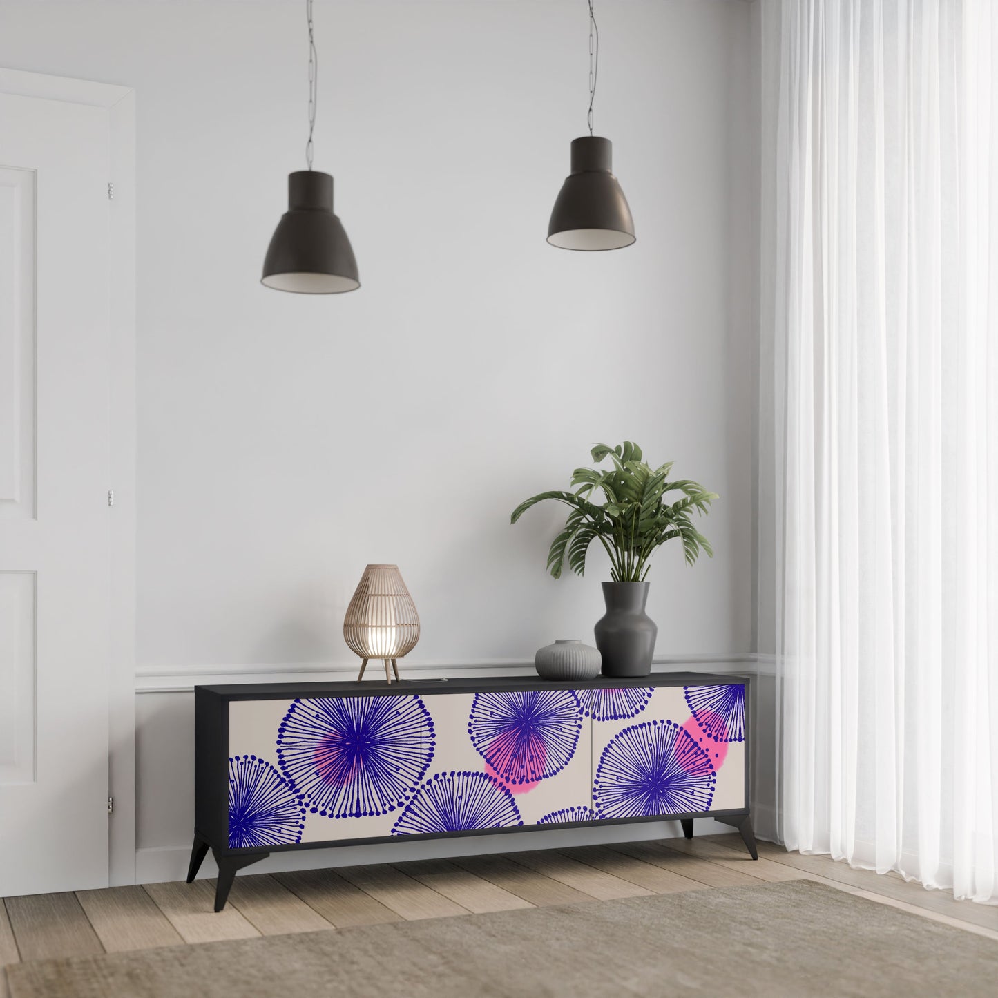 MAGIC NATURE 3-Door TV Stand in Black Finish