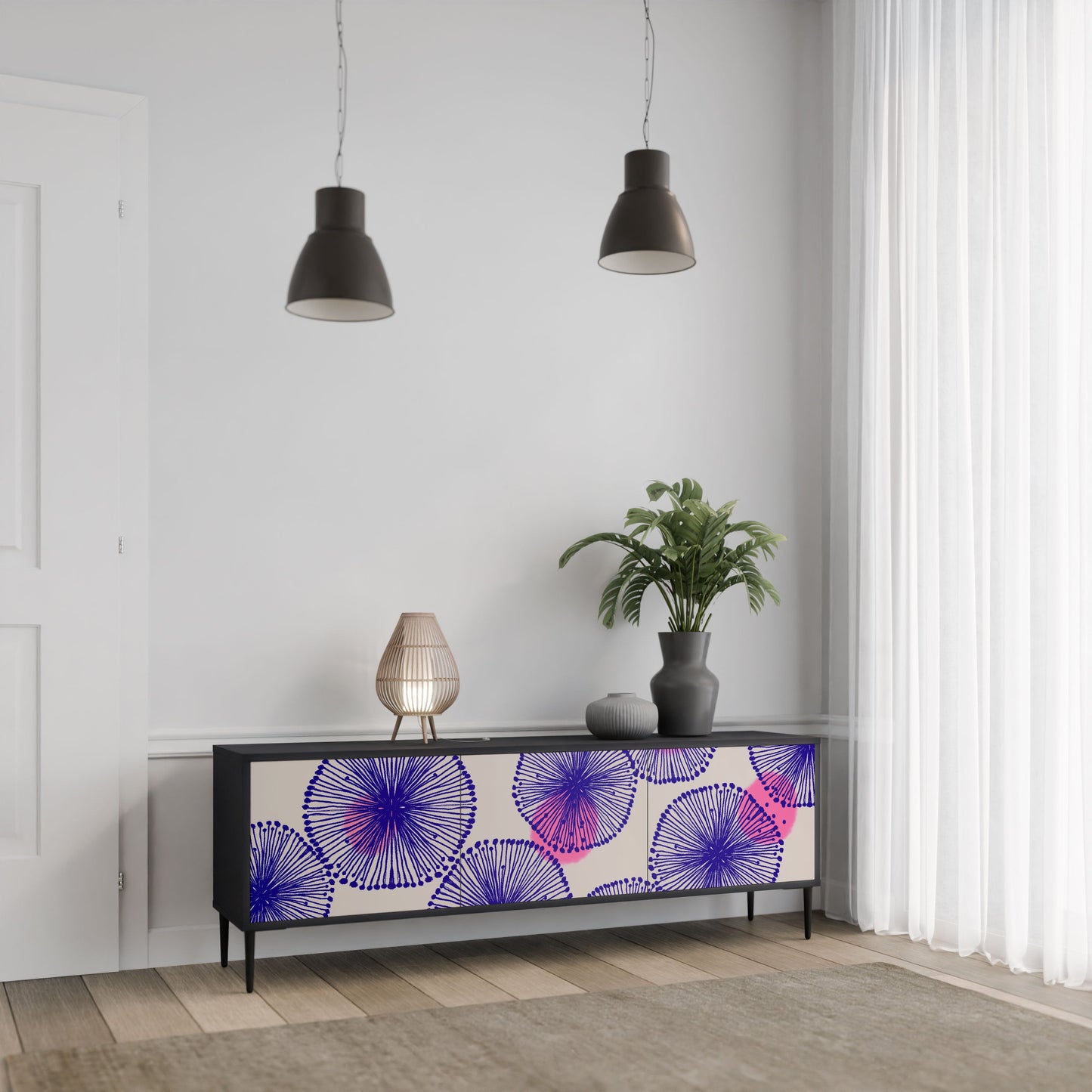 MAGIC NATURE 3-Door TV Stand in Black Finish