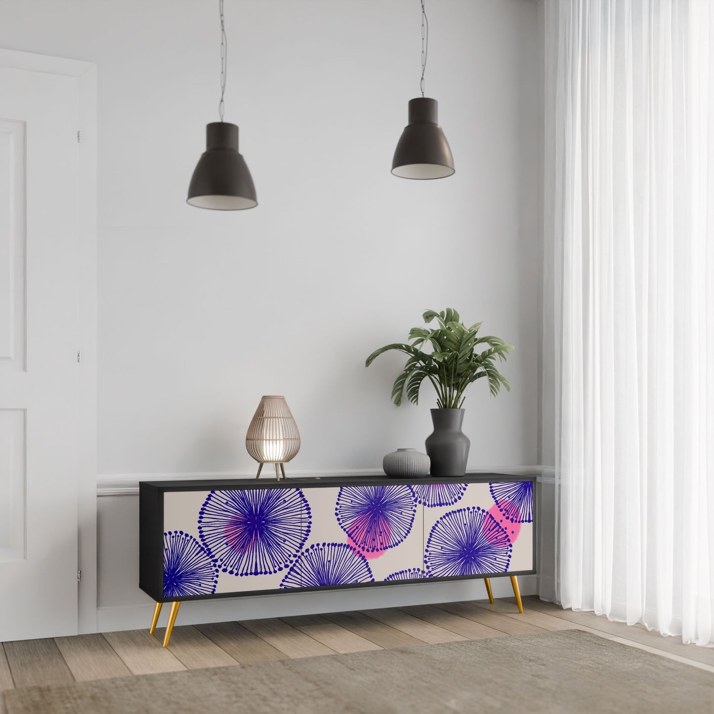 MAGIC NATURE 3-Door TV Stand in Black Finish