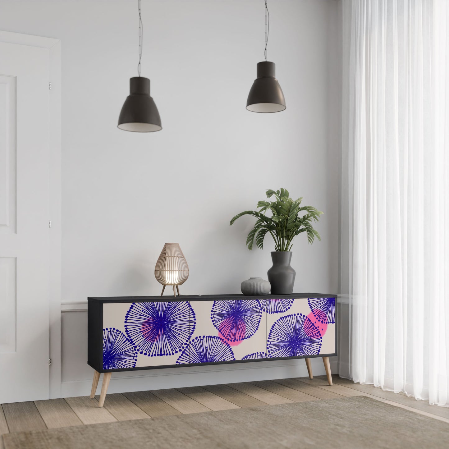 MAGIC NATURE 3-Door TV Stand in Black Finish