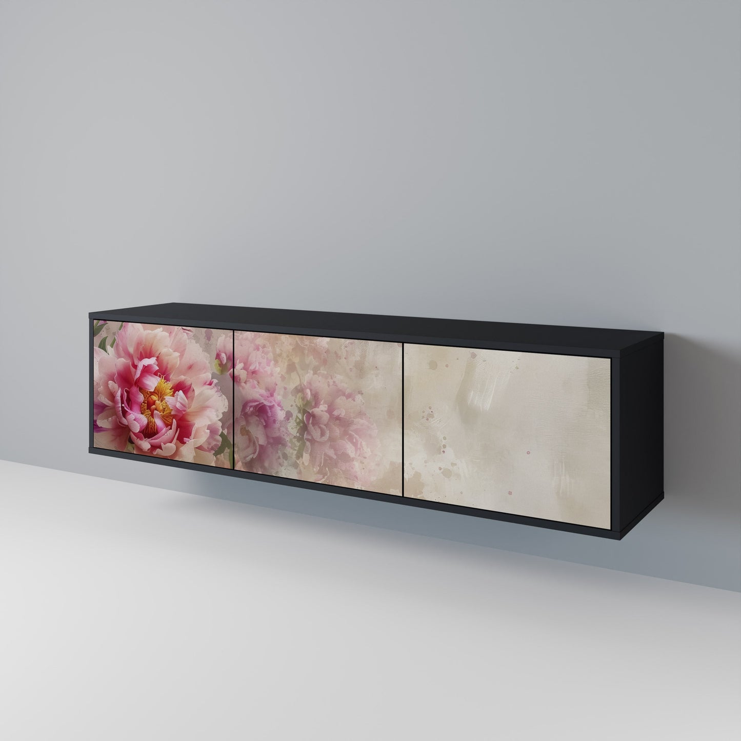 PEONY WHISPER 3-Door TV Stand in Black Finish