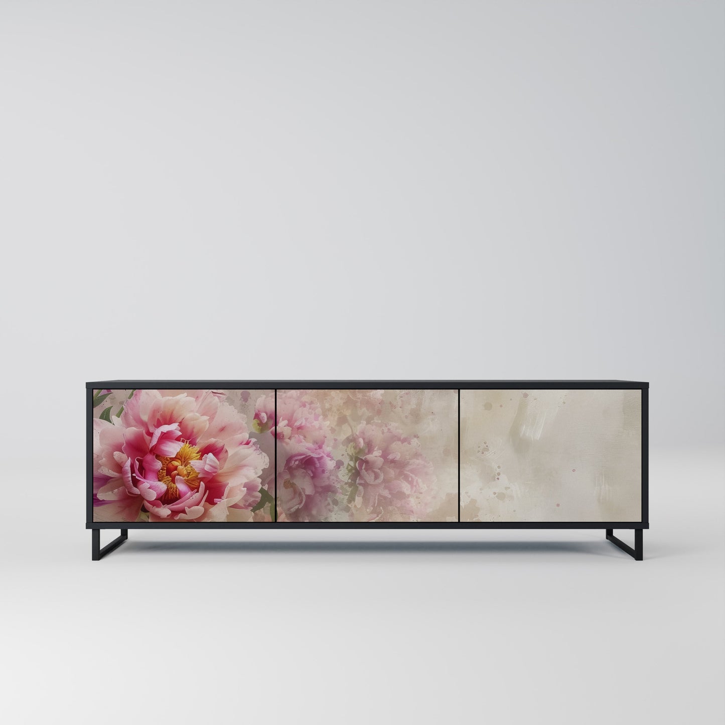 PEONY WHISPER 3-Door TV Stand in Black Finish
