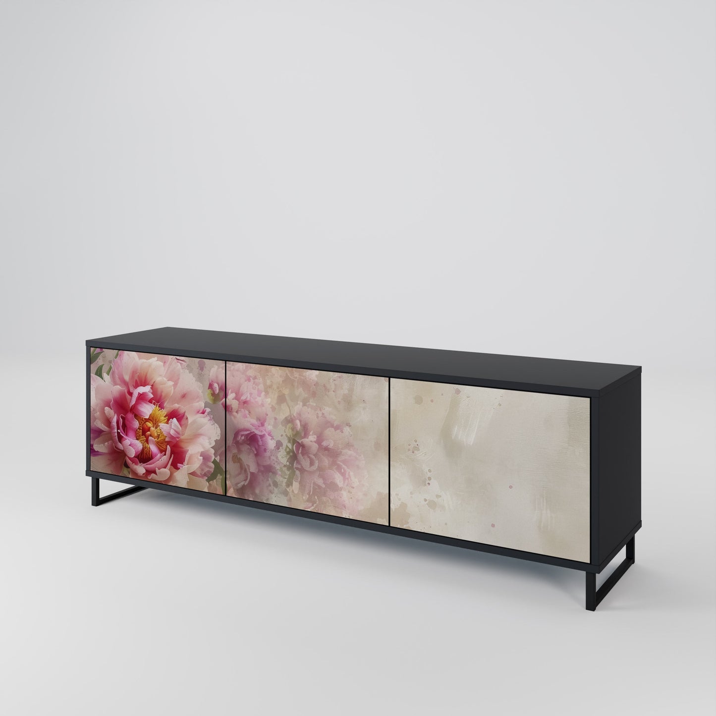 PEONY WHISPER 3-Door TV Stand in Black Finish