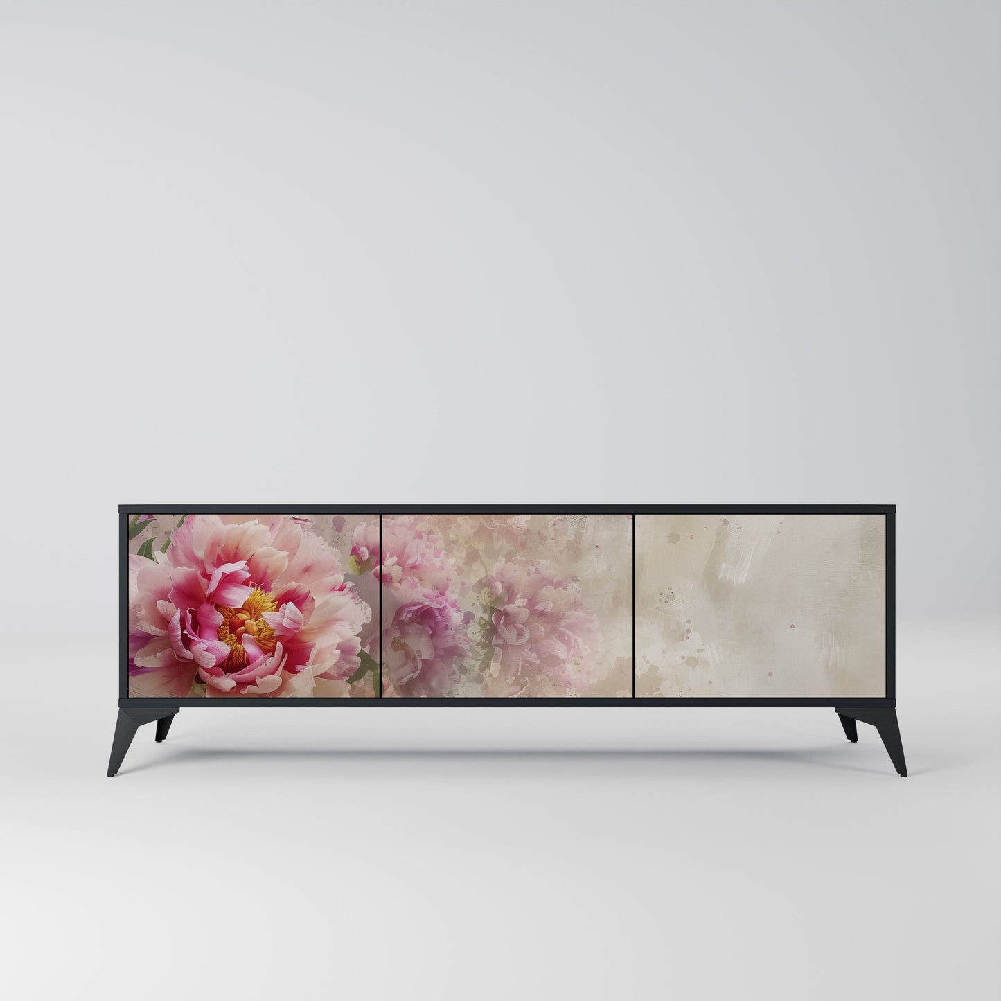 PEONY WHISPER 3-Door TV Stand in Black Finish